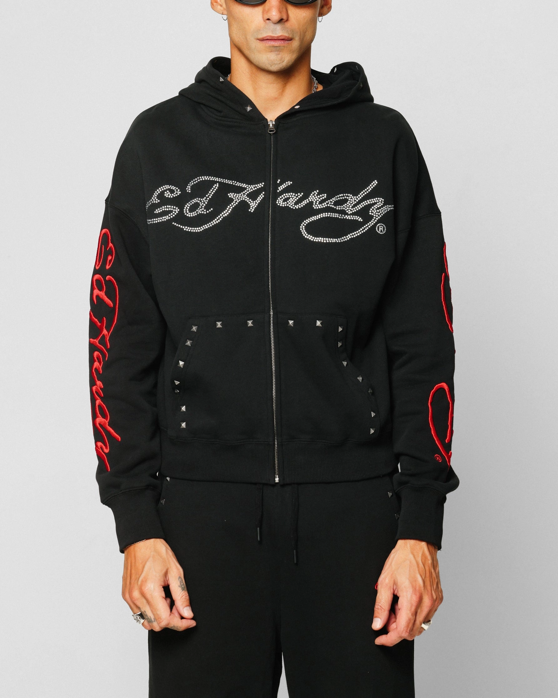 Ed Hardy Ed Hardy Hoodie Black Adjustable Drawstring Hood Classic Pullover Design