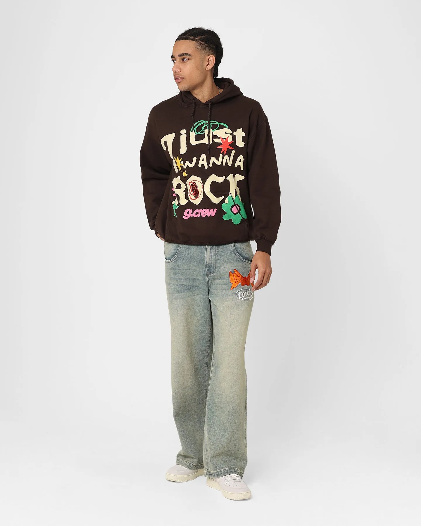 suitable for beach vacations Danger Goat Crew Just Wanna Rock Hoodie Brown