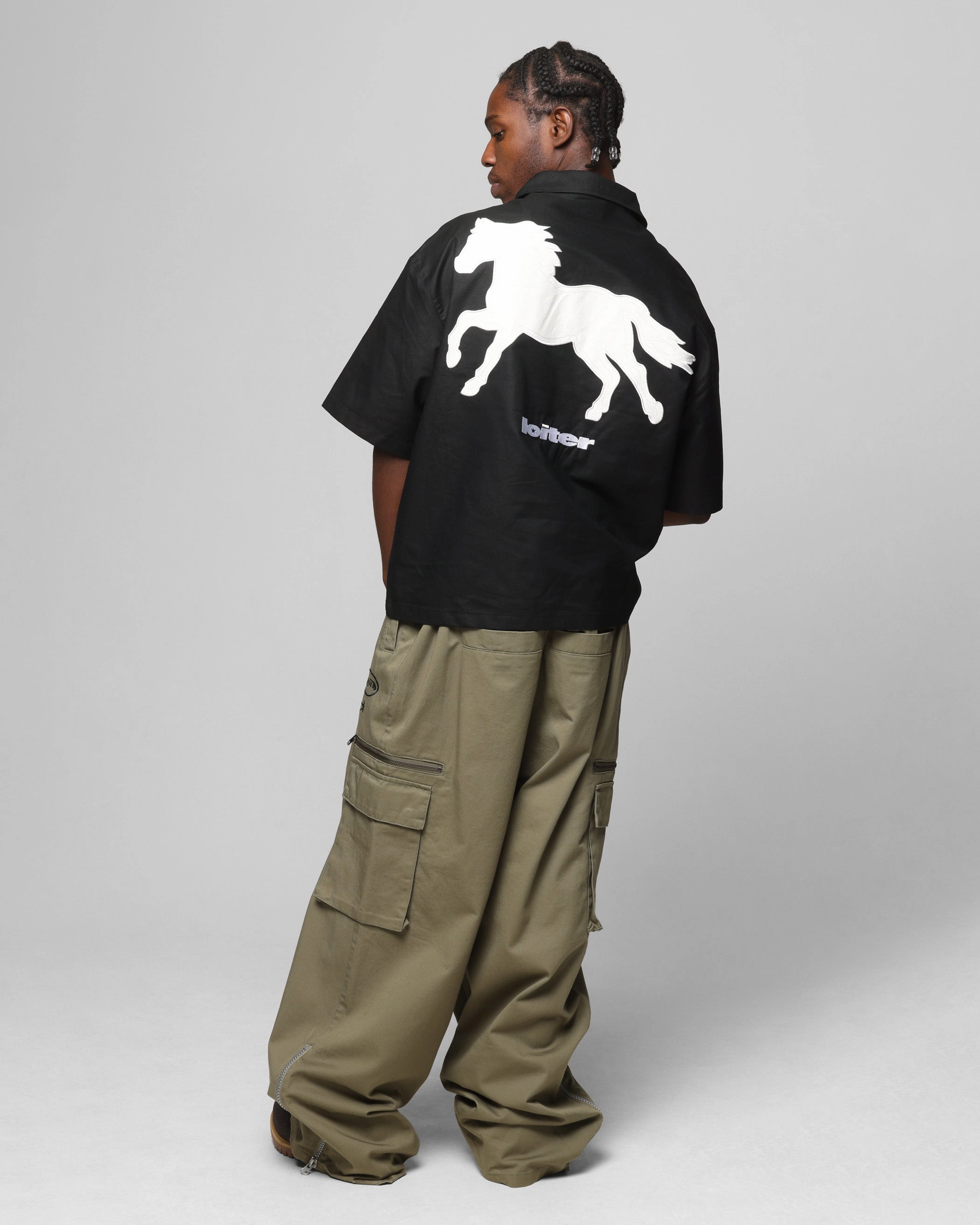 Checkered Style Loiter Rodeo Quarter Zip Up Shirt Black