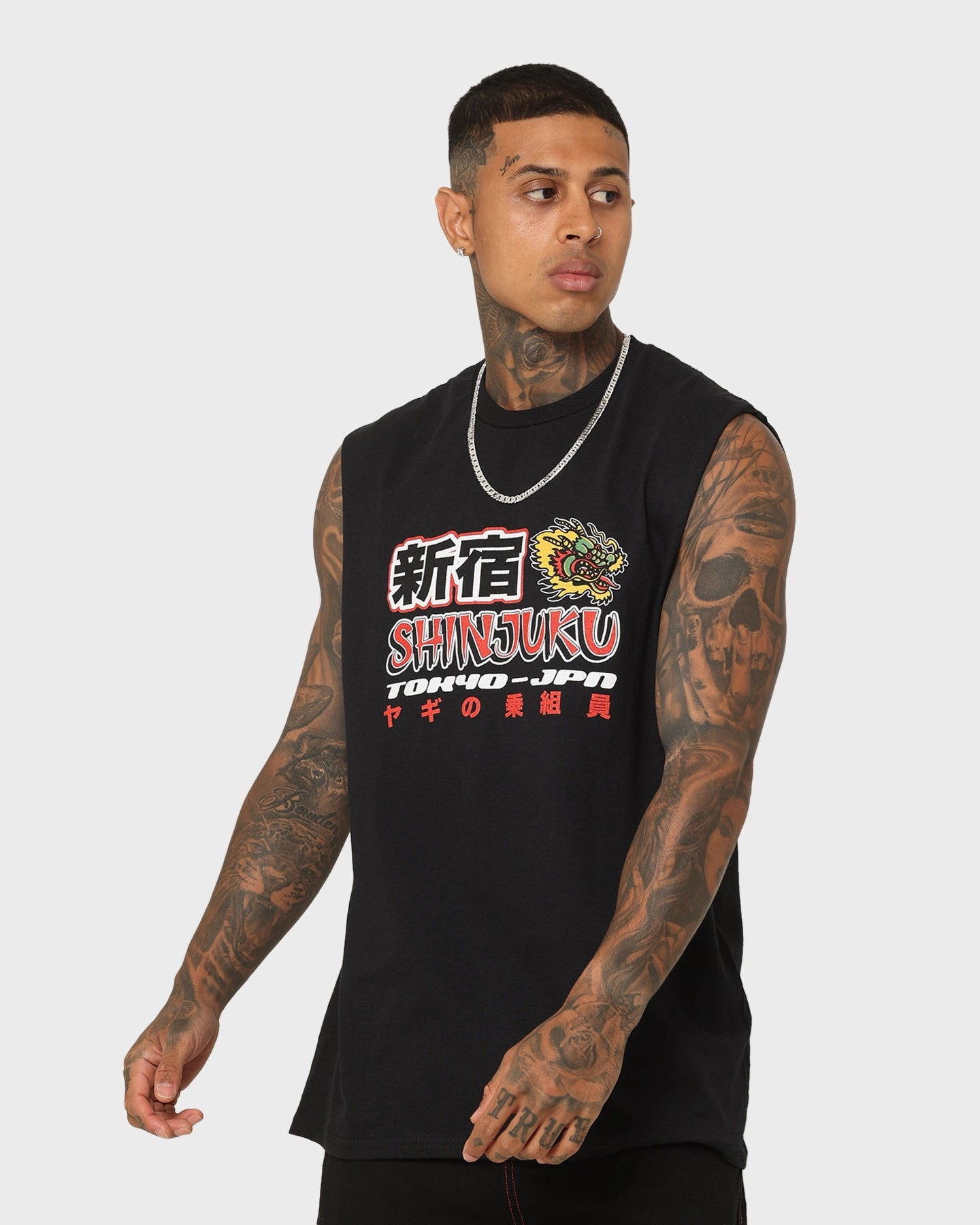 UV protected Urban Casual Look Goat Crew Shinjuku Muscle T-Shirt Black