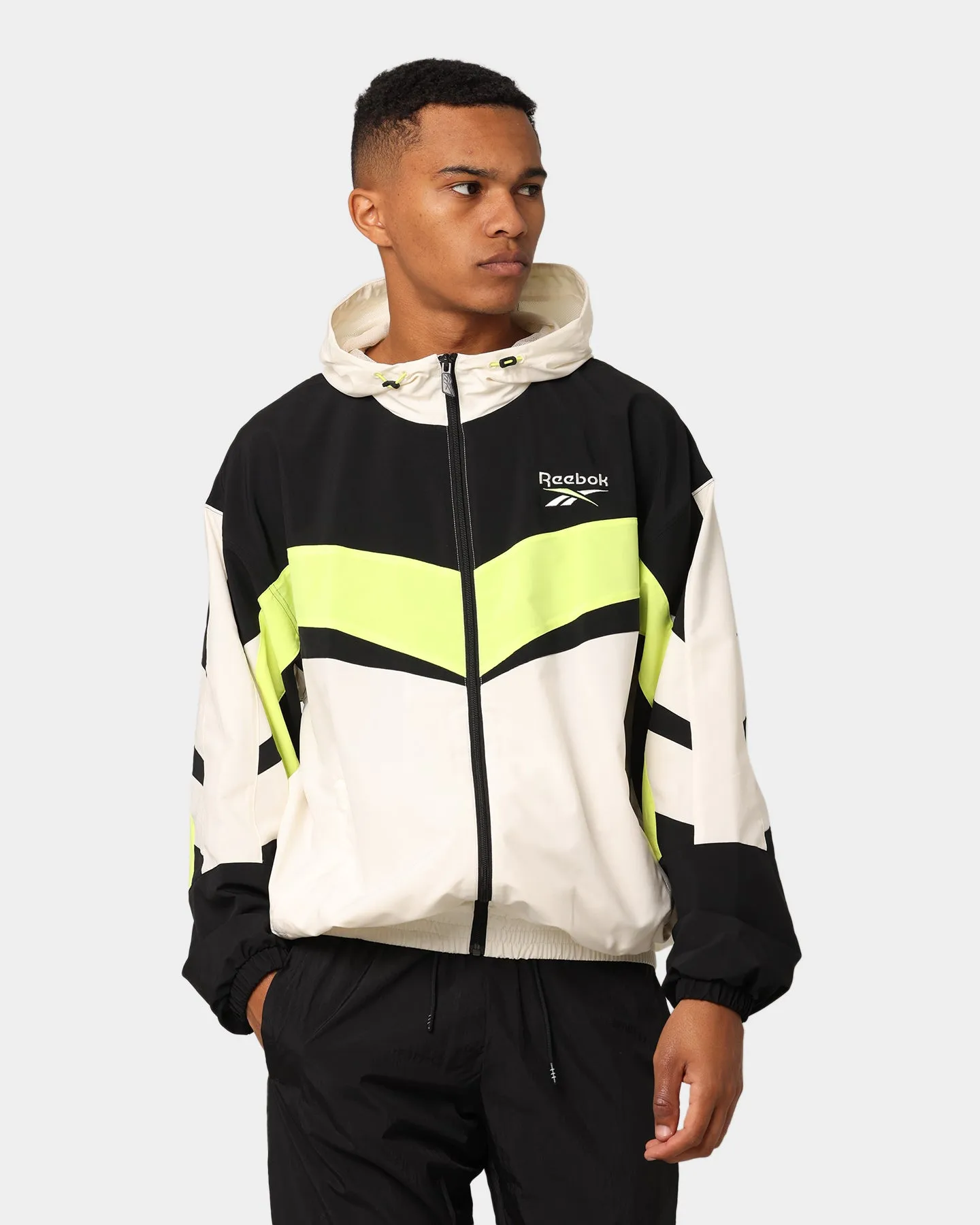 Hidden Zipper Closure Evolve Reebok Classics Vector Windbreaker White/Black/Yellow