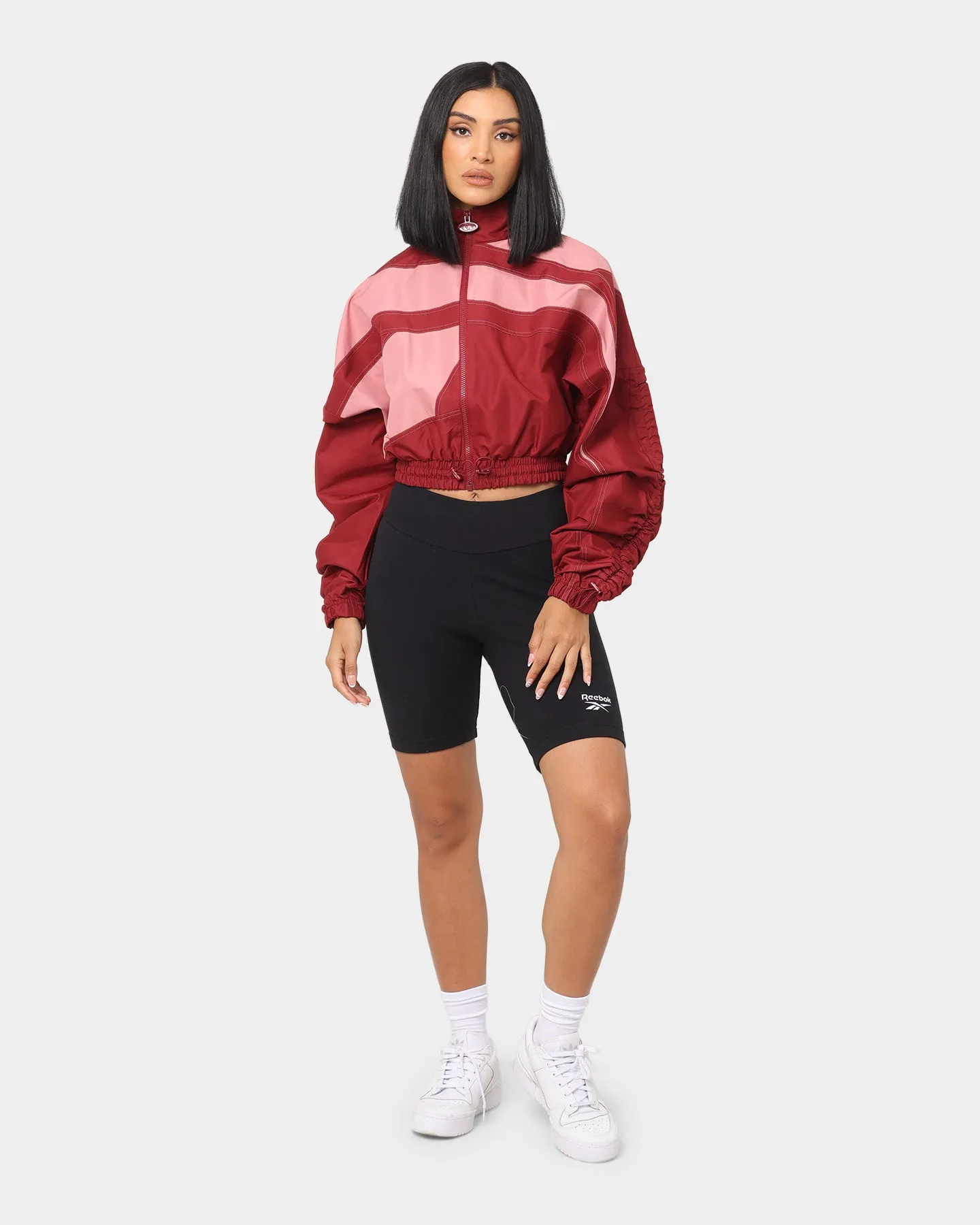 Reinforced Elbows floral Reebok Women's Cardi B X Reebok Woven Satin Jacket Red