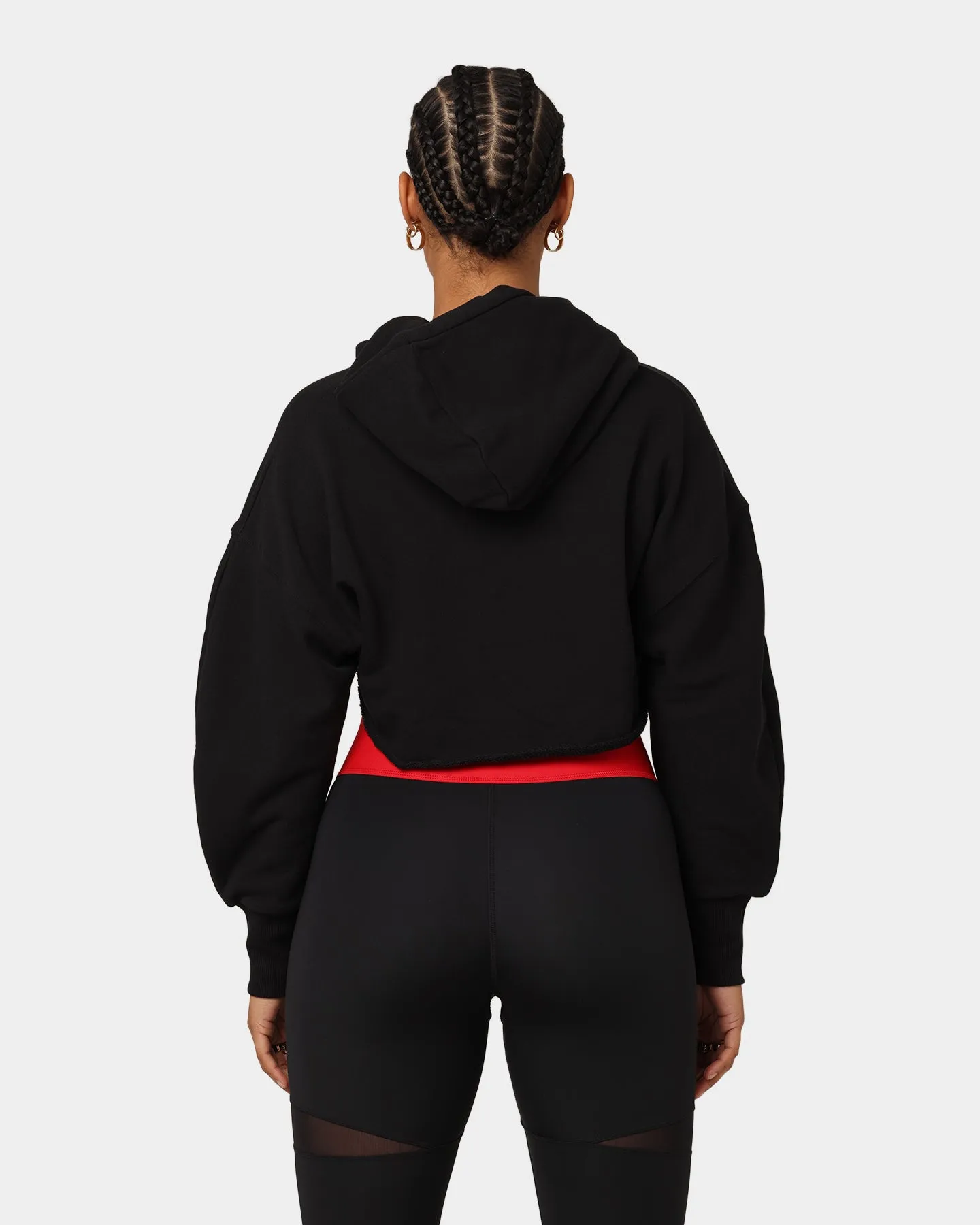 Reebok X Cardi B Women's Cropped Hoodie Black Cooperate Breathable Material