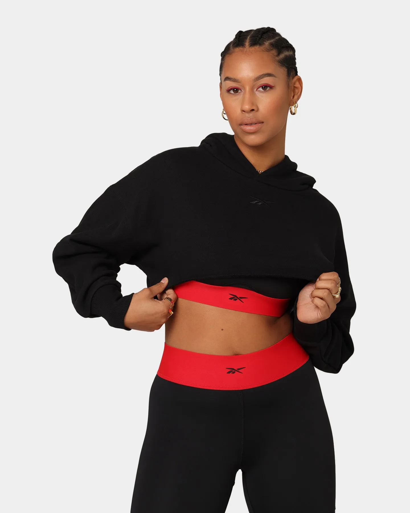 monochromatic Reebok X Cardi B Women's Cropped Hoodie Black