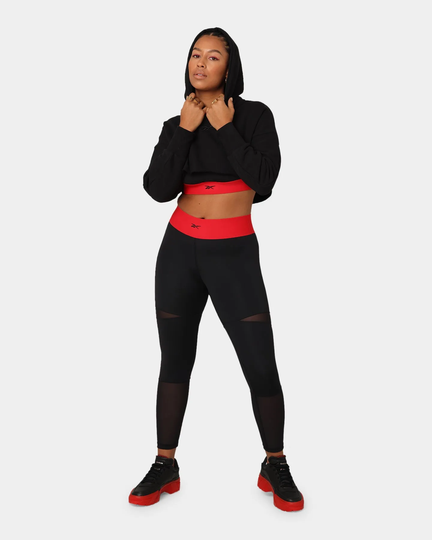 Outdoor Style Breathable Lining Reebok X Cardi B Women's Cropped Hoodie Black