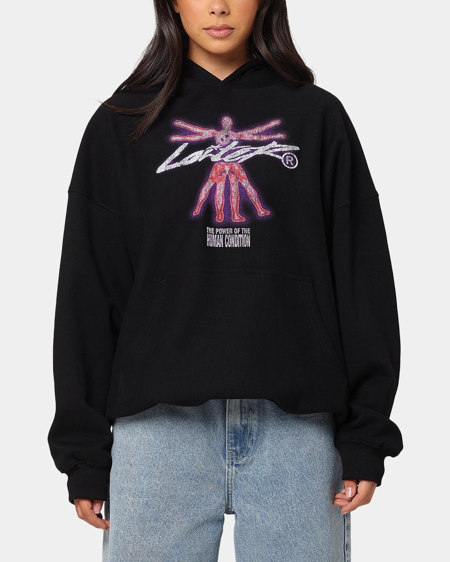 Light Reflective Trims OversizedFit Loiter Human Condition Hoodie Black