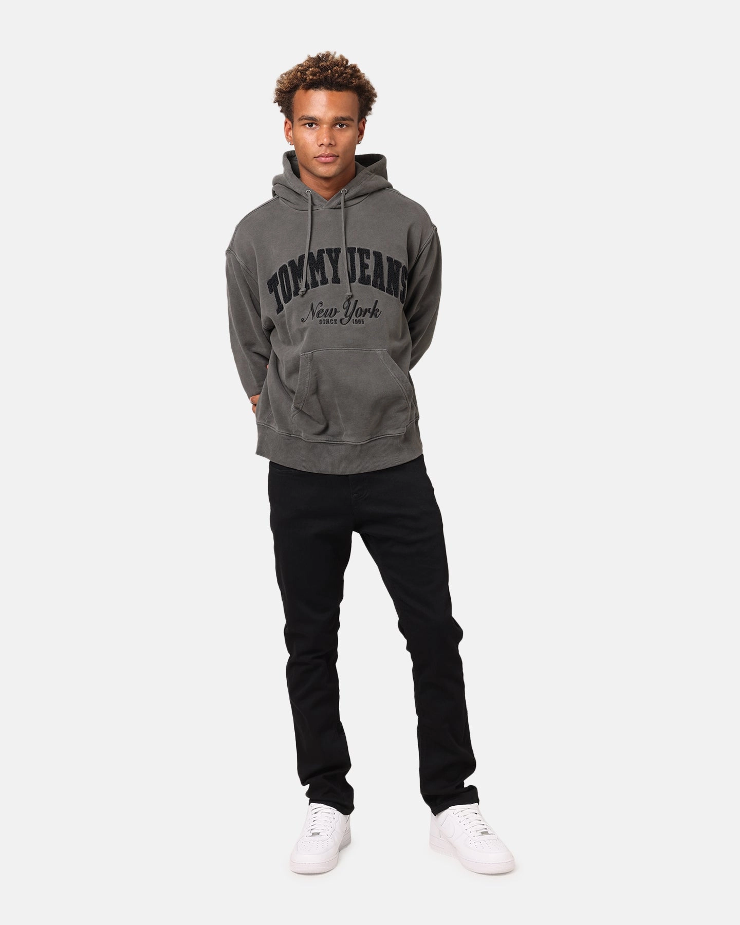 Tommy Jeans Relaxed Vintage Varsity Hoodie Black Unisex Silhouette