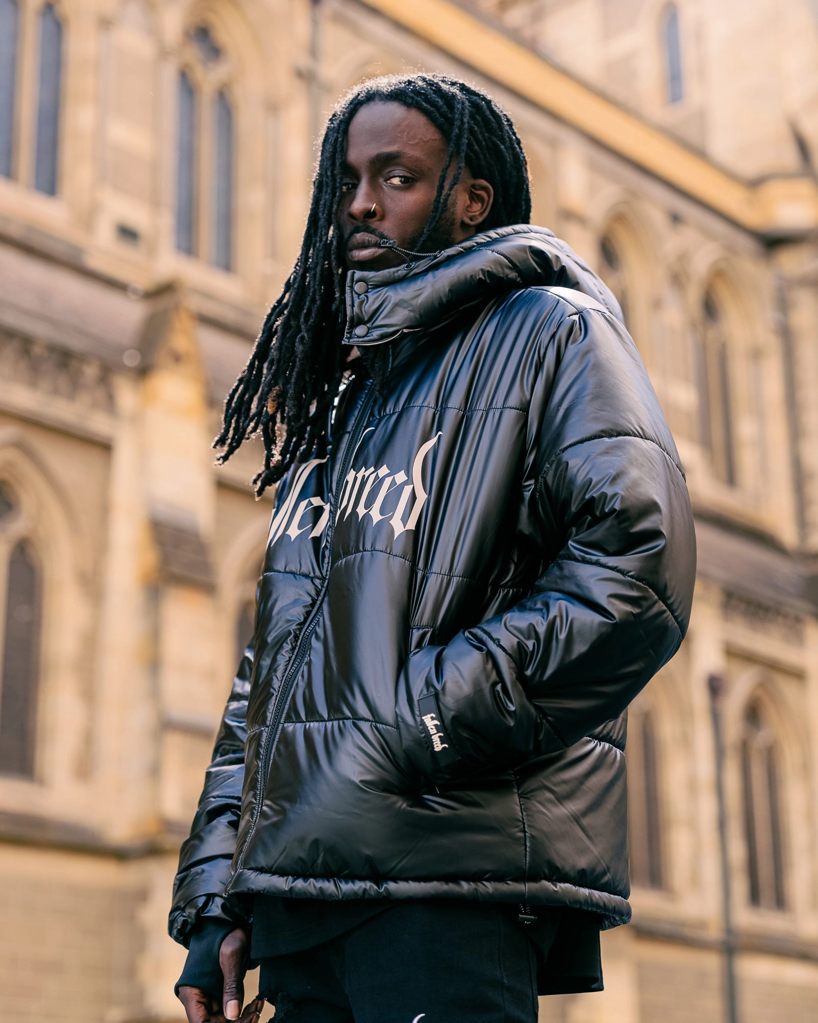 Protective Outer Layer Breathable Material Fallen Breed Logo Puffer Jacket Black