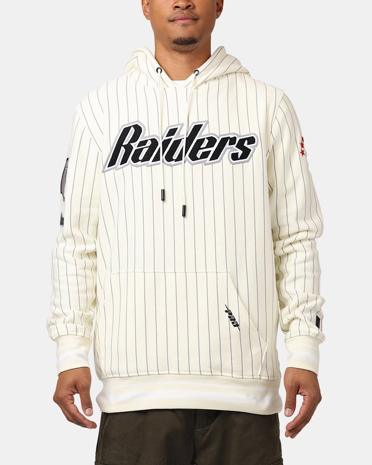 Light Reflective Logos Pro Standard Las Vegas Raiders Pinstripe Hoodie Eggshell/Yellow