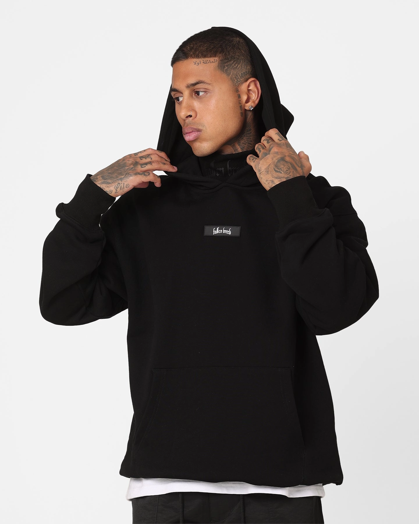 Reinforced Hem Fallen Breed Signature Logo Hoodie Black/Black