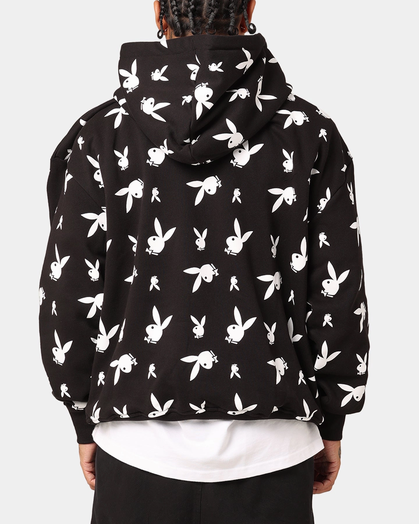 Collarless Playboy Gold Bunny All Over Hoodie Black