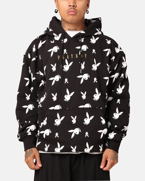 astronauts Playboy Gold Bunny All Over Hoodie Black
