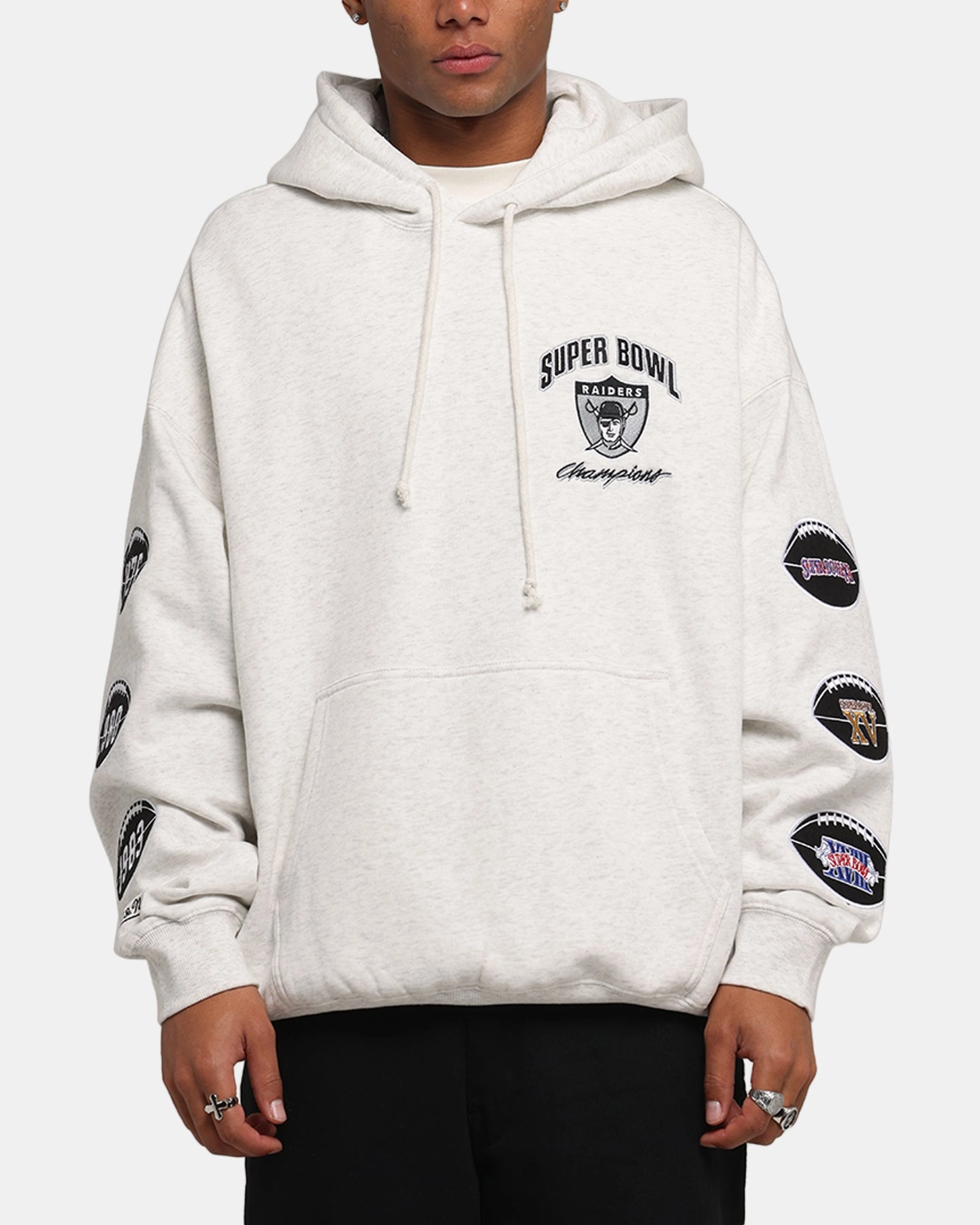Mitchell & Ness Las Vegas Raiders National Champions Hoodie Silver Marle Stretch Enhanced Mobility Vanity