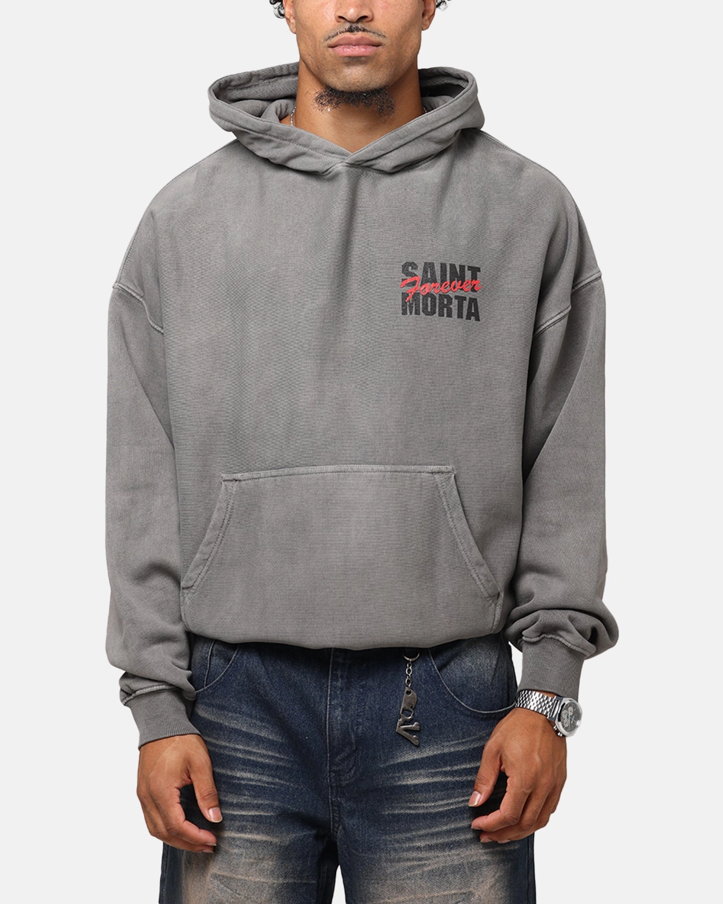 Saint Morta Forever Boxy Hoodie Washed Charcoal Runway Inspired Festival wear