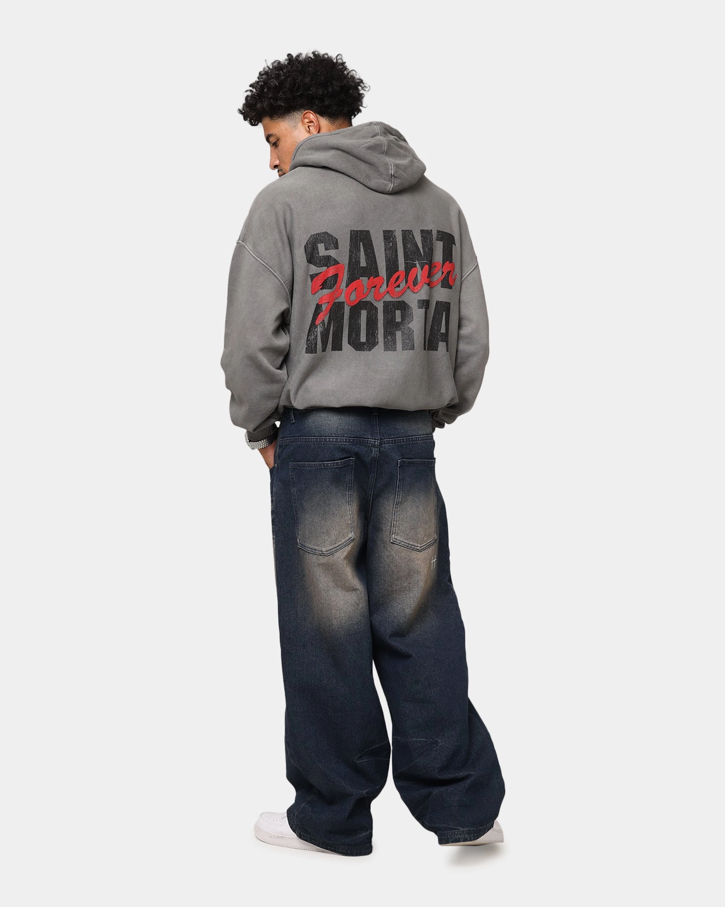 Saint Morta Forever Boxy Hoodie Washed Charcoal Cotton Blend