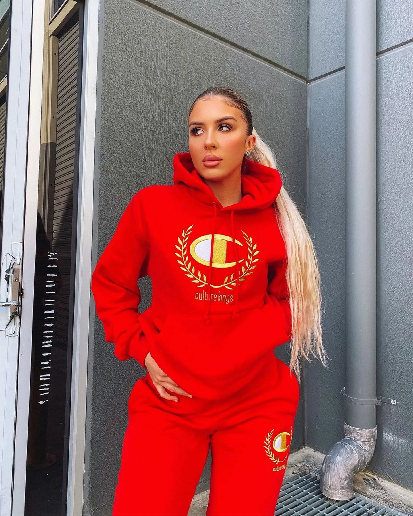 Champion Champion x Culture Kings Rev Weave Hoodie Red/Gold Office Comfort Modern Style