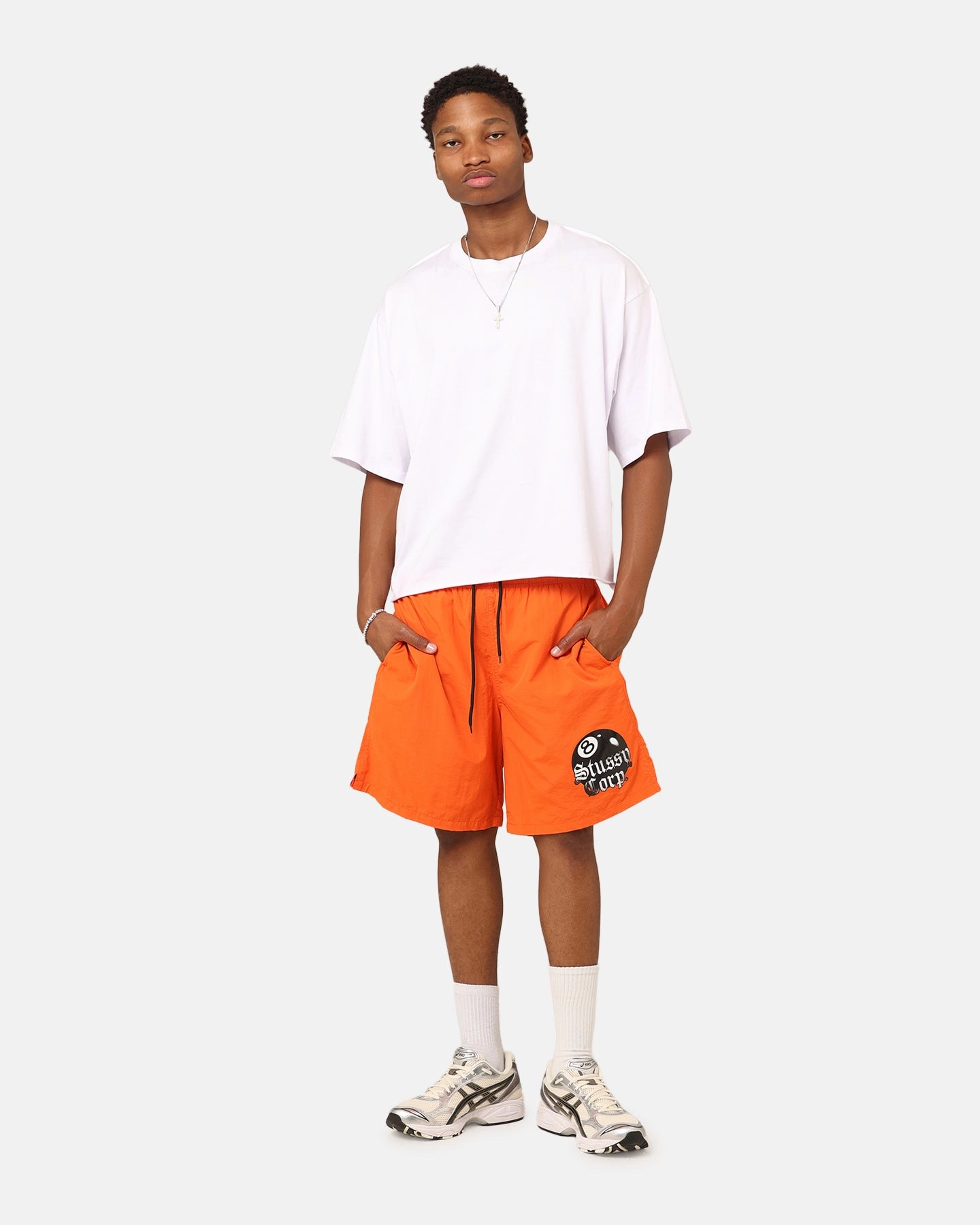 St??ssy 8 Ball Corp Nylon Shorts Coral Fresh Look Flexible Pocket Placement