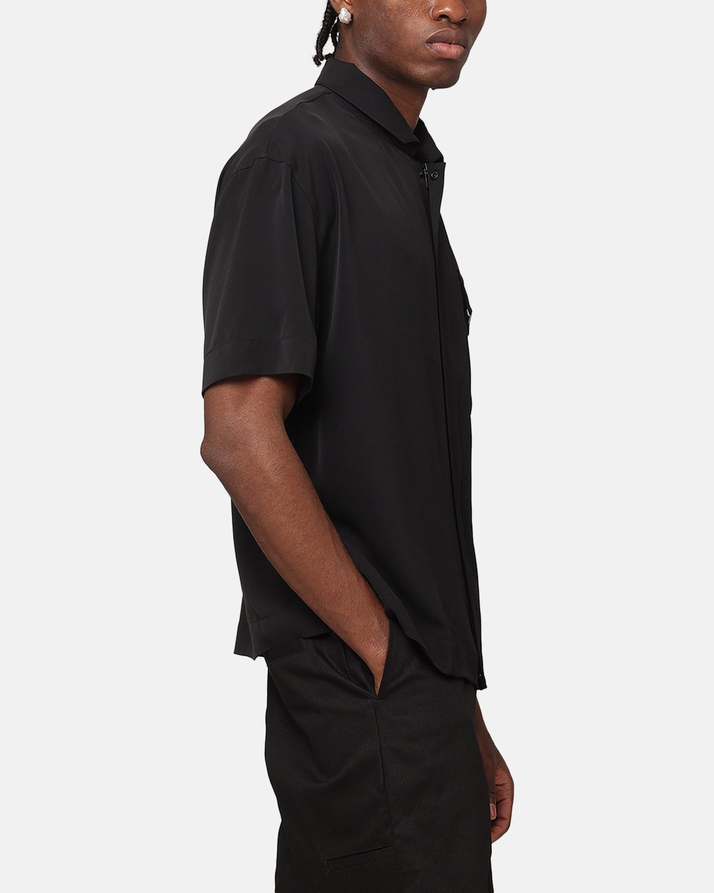 Festival Outfit Smooth Texture Carr?? Exceptional Pocket Oversized Shirt Black