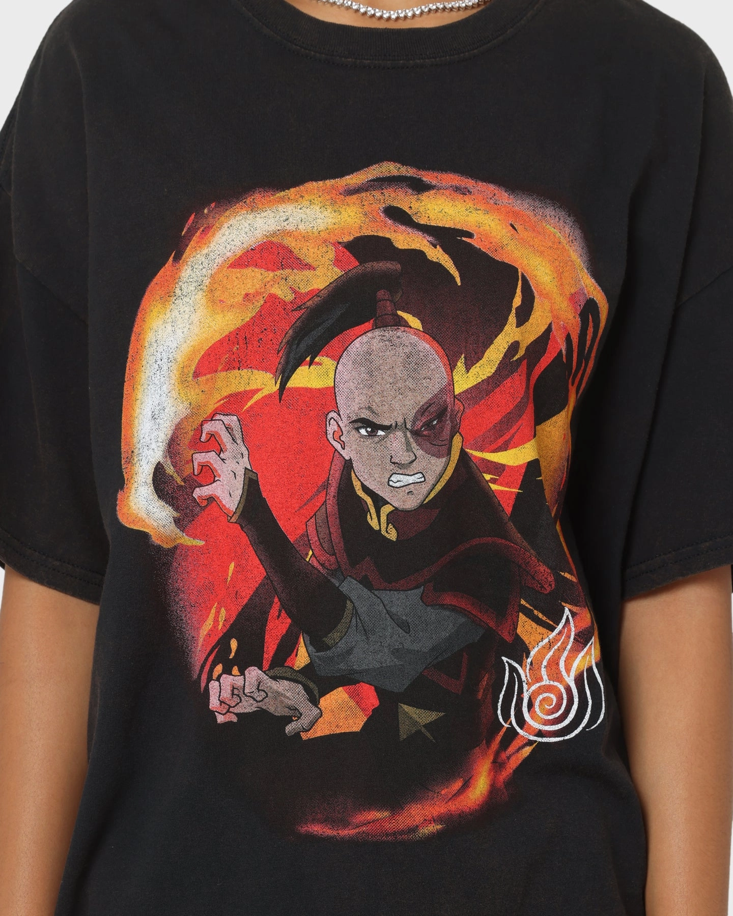 Goat Crew x Avatar: The Last Airbender Fire Elements Vintage T-Shirt Black Wash Foam Print Detail