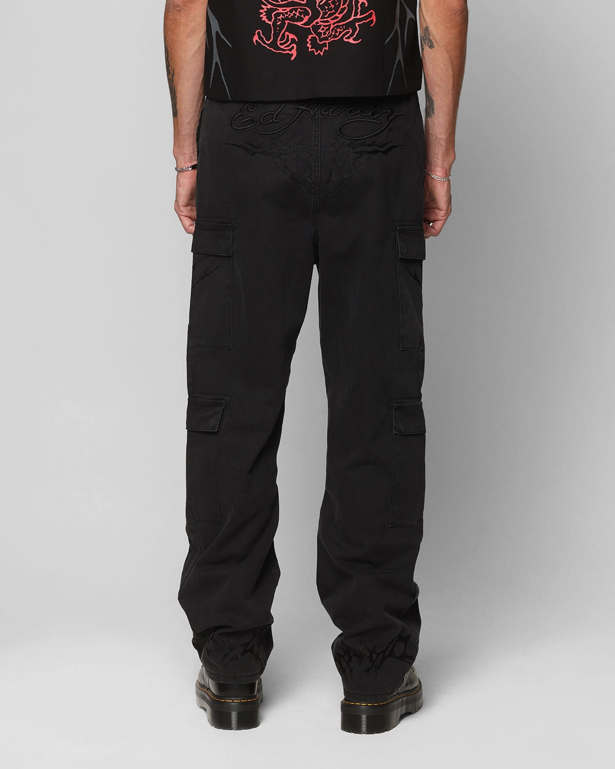 Ed Hardy Electric Cargo Pants Washed Black Functional Fit Tagless Labeling