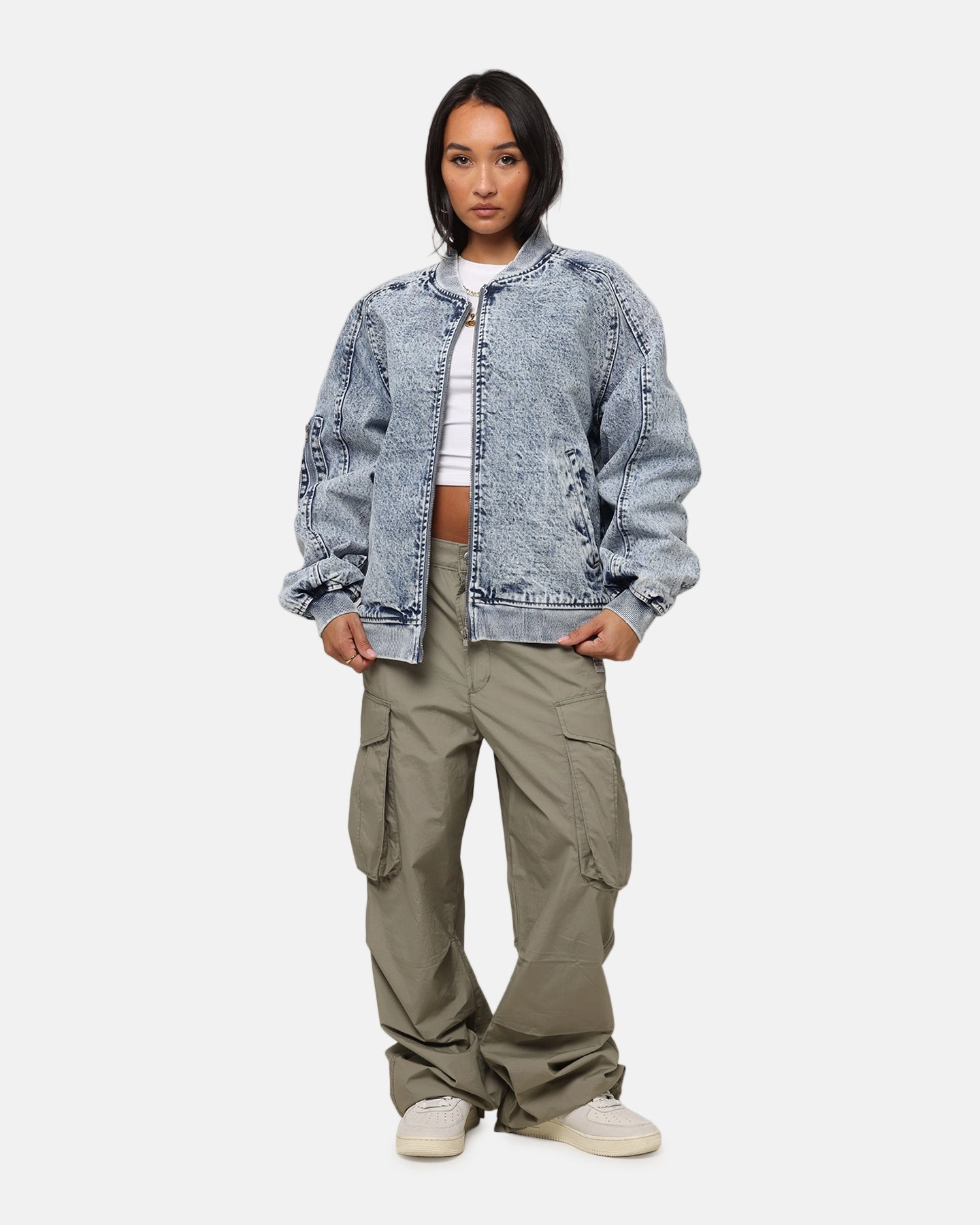 Saint Morta Flight Denim Jacket Blue Stonewash Outerwear Weatherproof Zipper