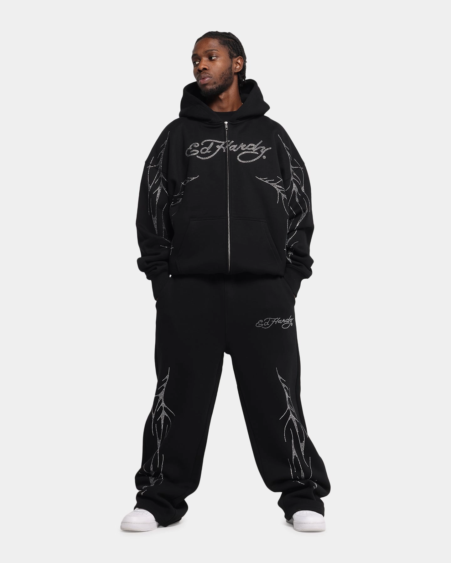 Performance Jacket Ed Hardy Cyber Rhinestone Zip-Up Hoodie Black