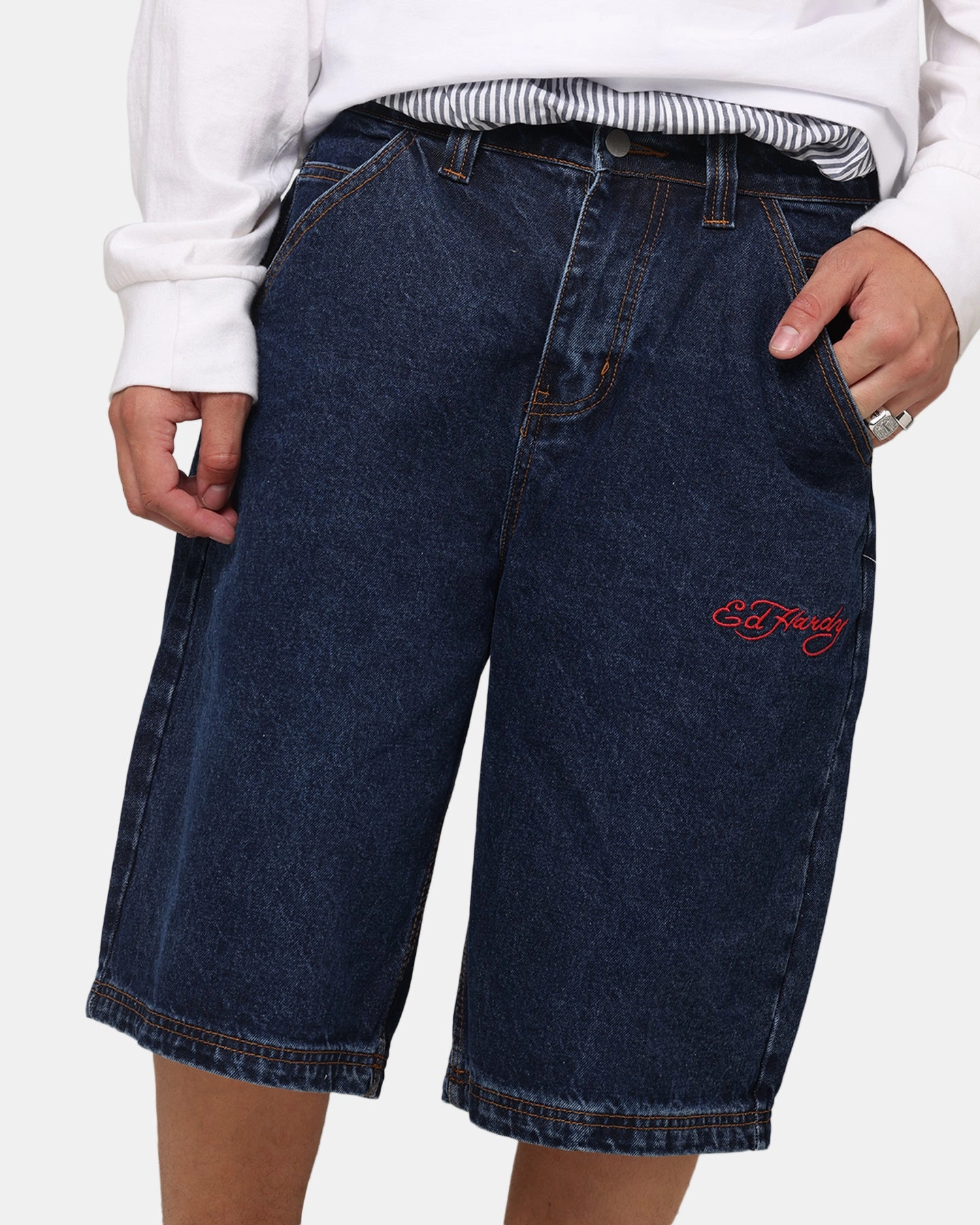Eco Friendly Dyeing Active Comfort Ed Hardy Brave Hearts Jorts Indigo