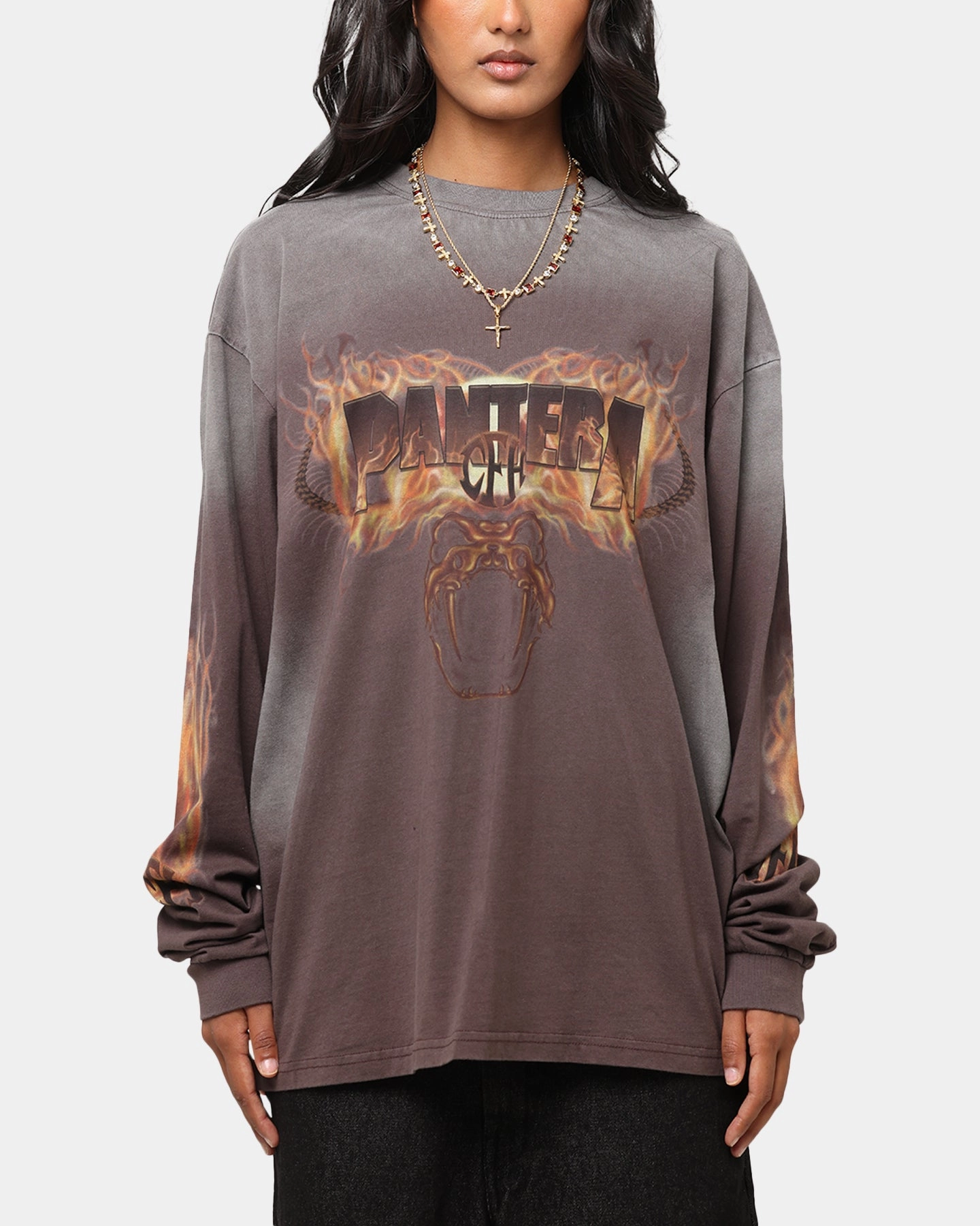 Perfect for Layering Complementary Colors Pantera Pantera Vintage Long Sleeve T-Shirt Dark Brown