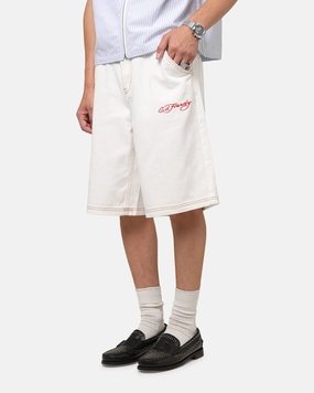 Soft and Stretchy Ed Hardy Tiger Jorts Off White