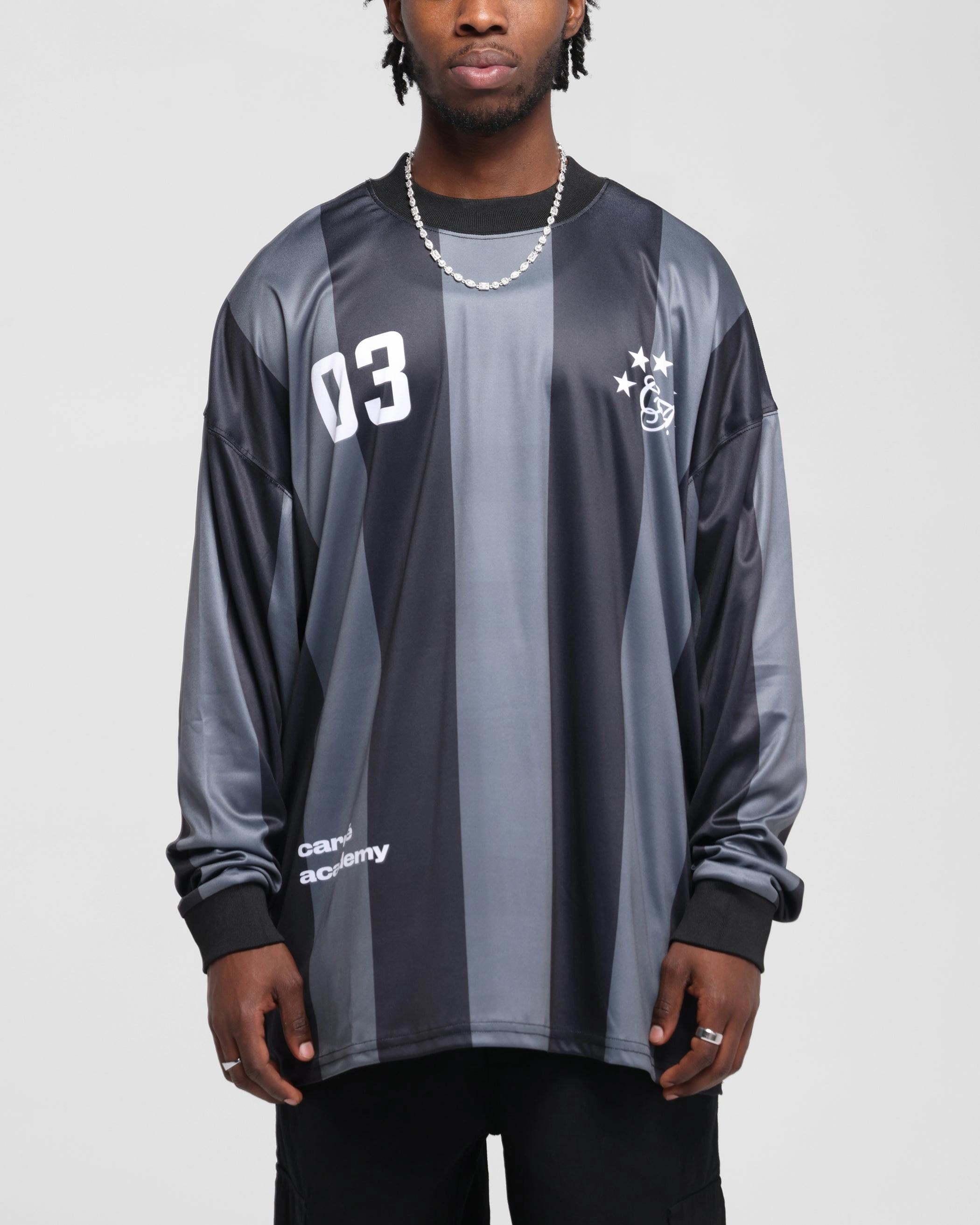Carre Academy Oversized Long Sleeve T-Shirt Black/Grey Relaxed Torso Fit Unisex style