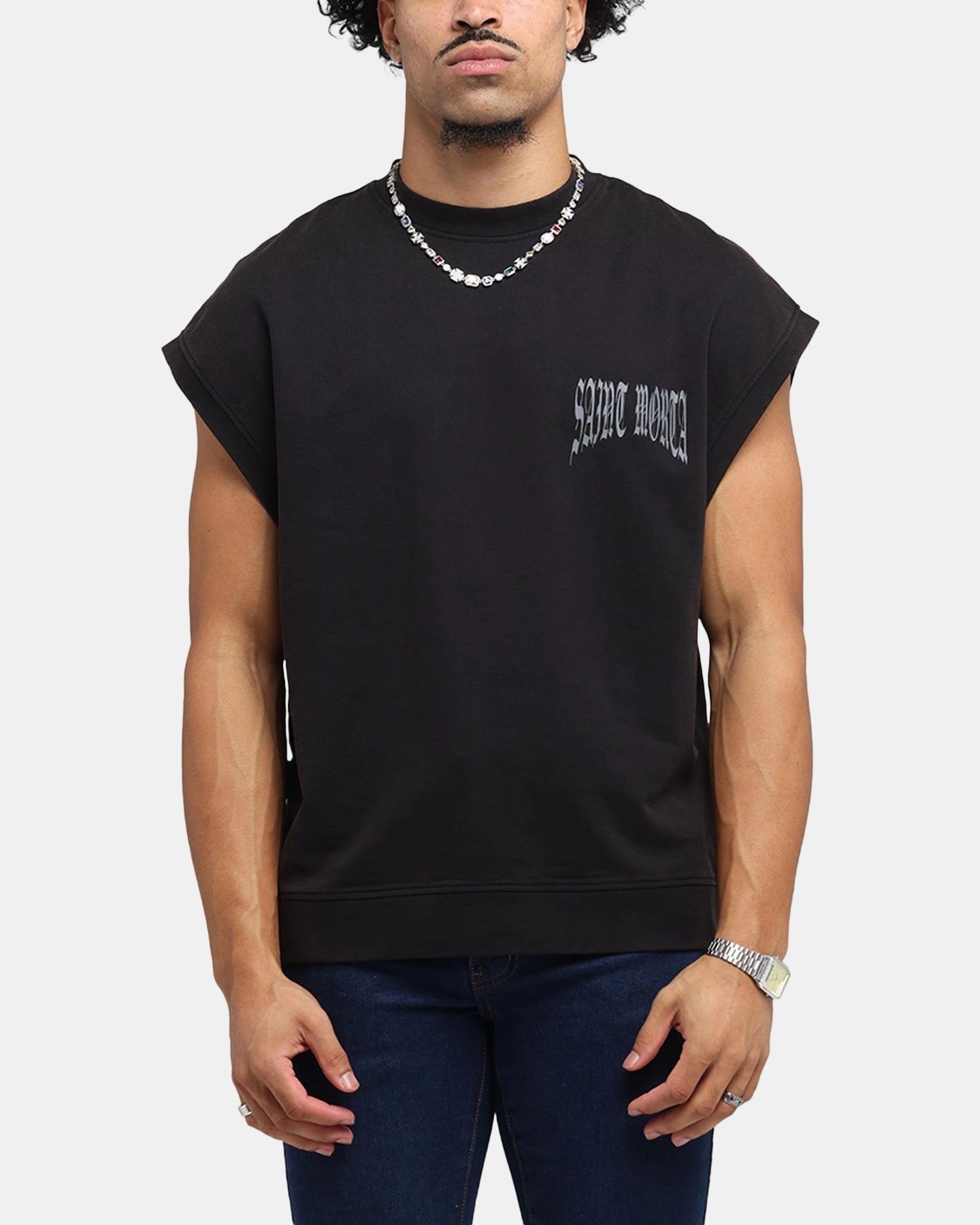 Saint Morta Vill Park Cut Off Sweater Vintage Black Cozy Wardrobe Non Iron Finish