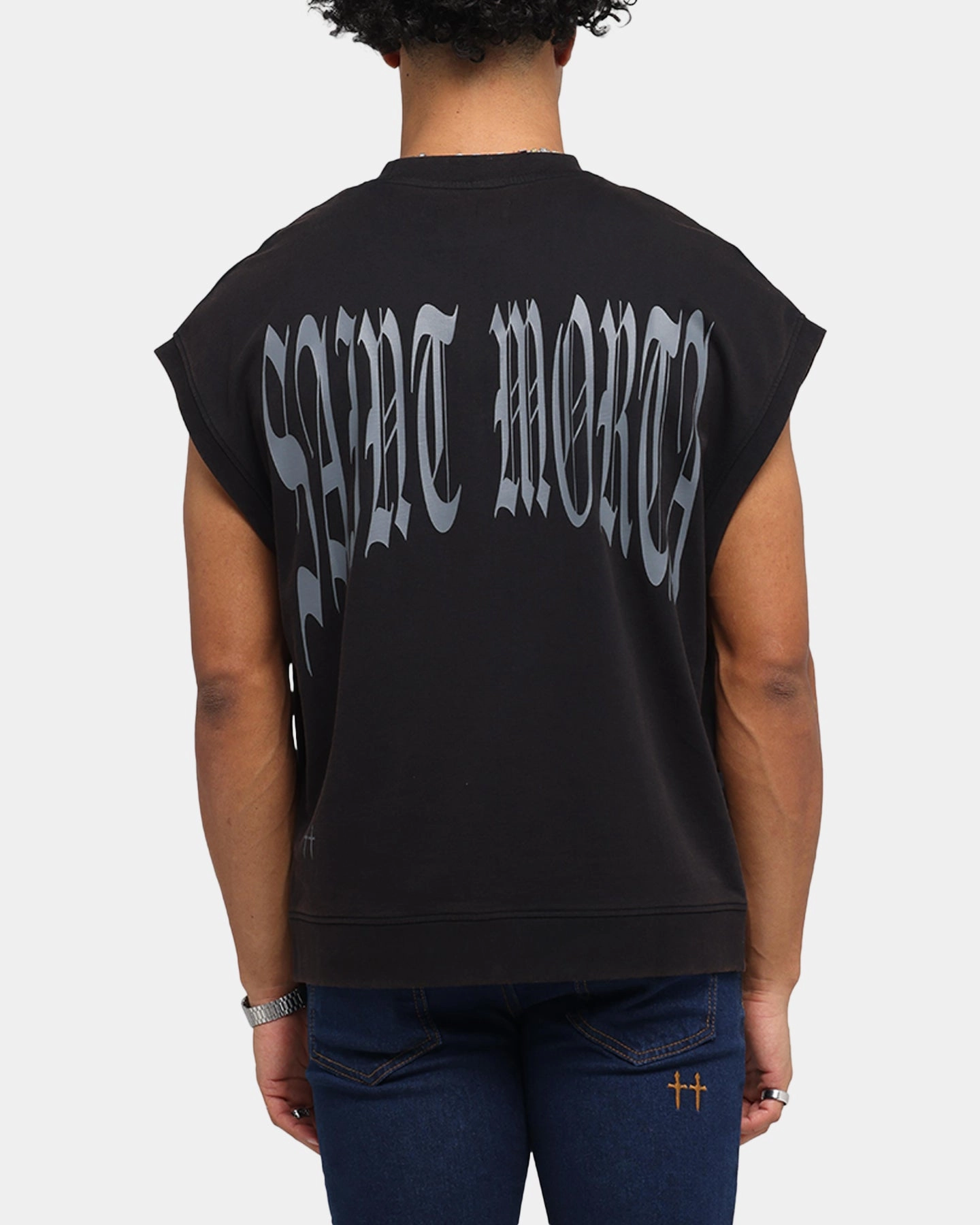 Saint Morta Vill Park Cut Off Sweater Vintage Black Easy Look