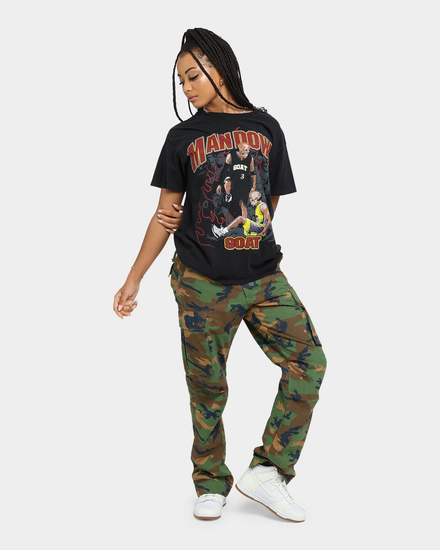 Goat Crew Man Down Vintage T-Shirt Black Wash long sleeved Cozy Look