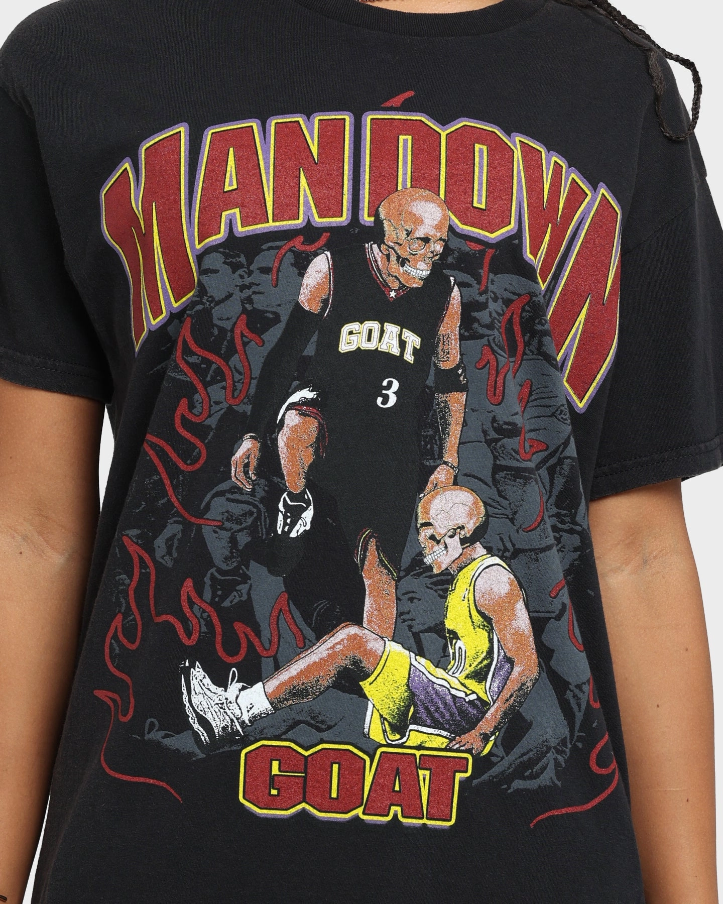 Goat Crew Man Down Vintage T-Shirt Black Wash Layered Look Wear