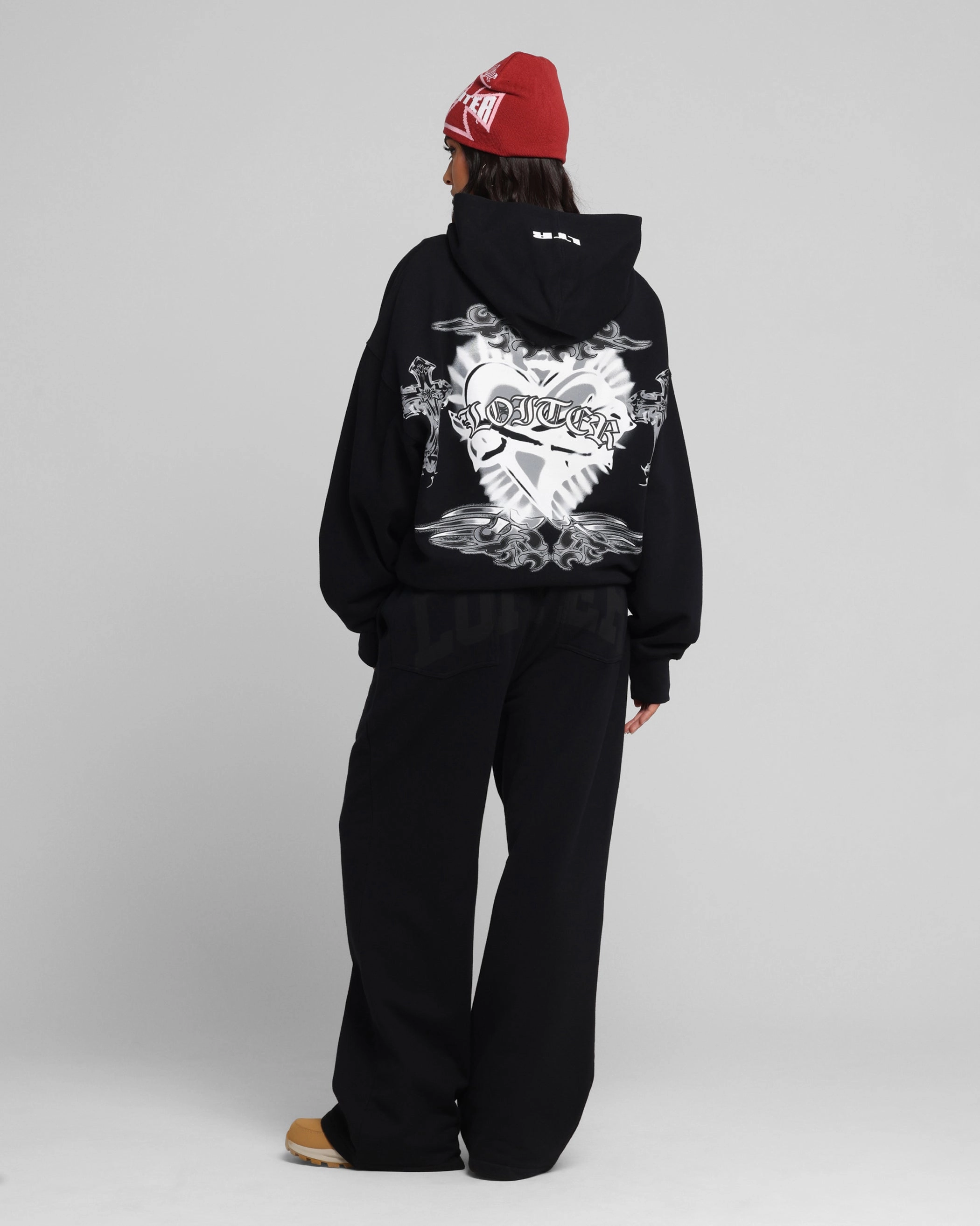 All-Purpose Jacket Loiter Hearts Zip Hoodie Black