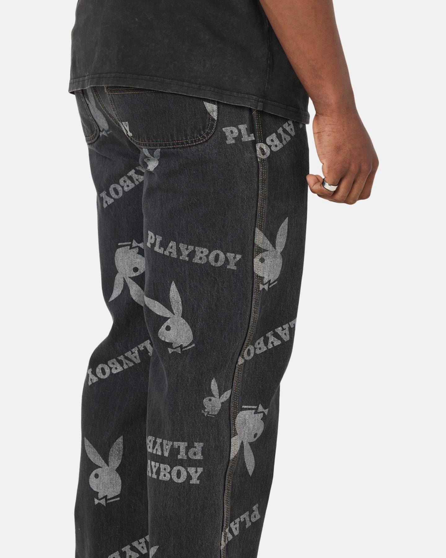 Fall Outfit Playboy Mess Denim Jeans Washed Black