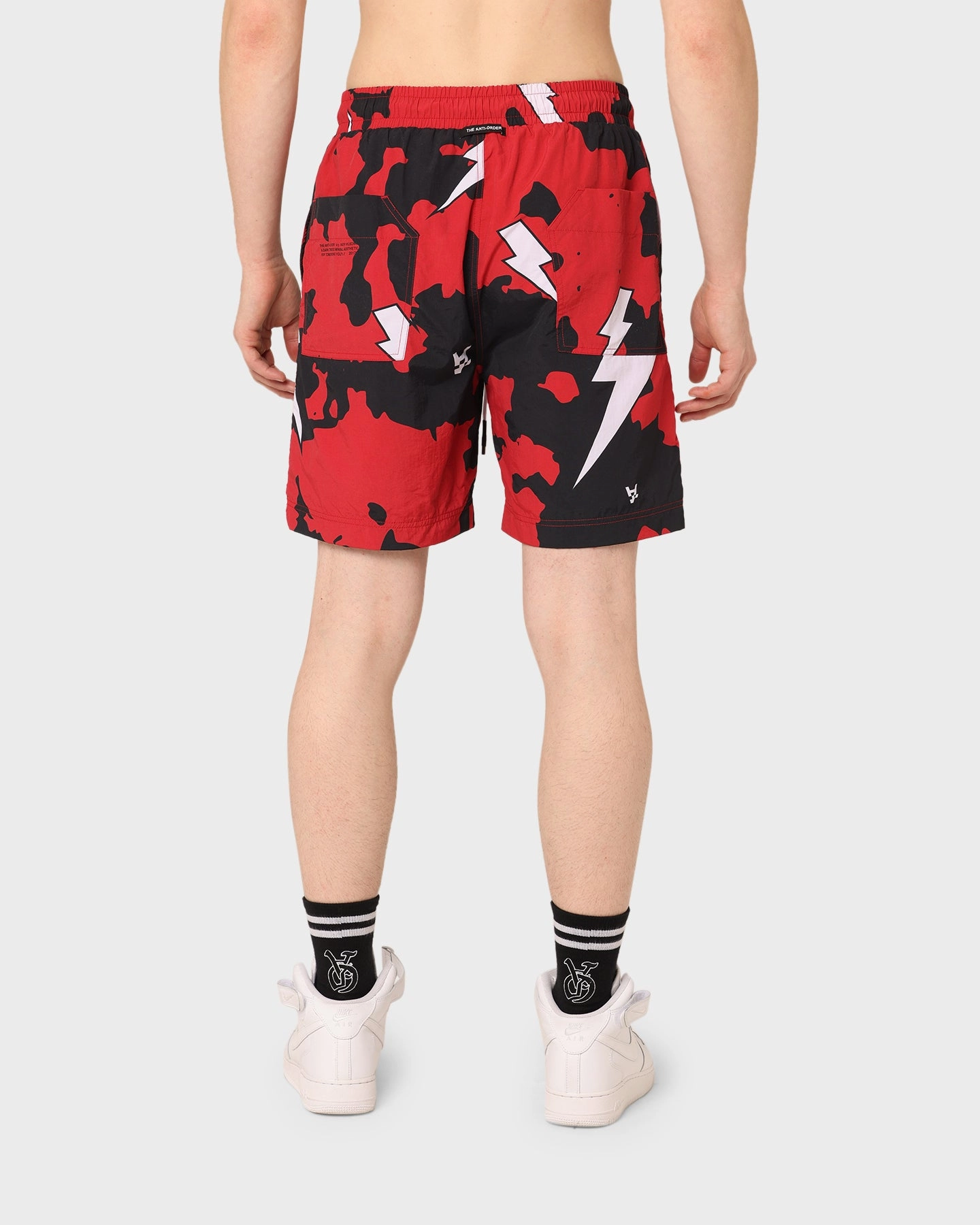 Crisp Texture The Anti Order Storm Camo Beach Shorts Black/White/Red