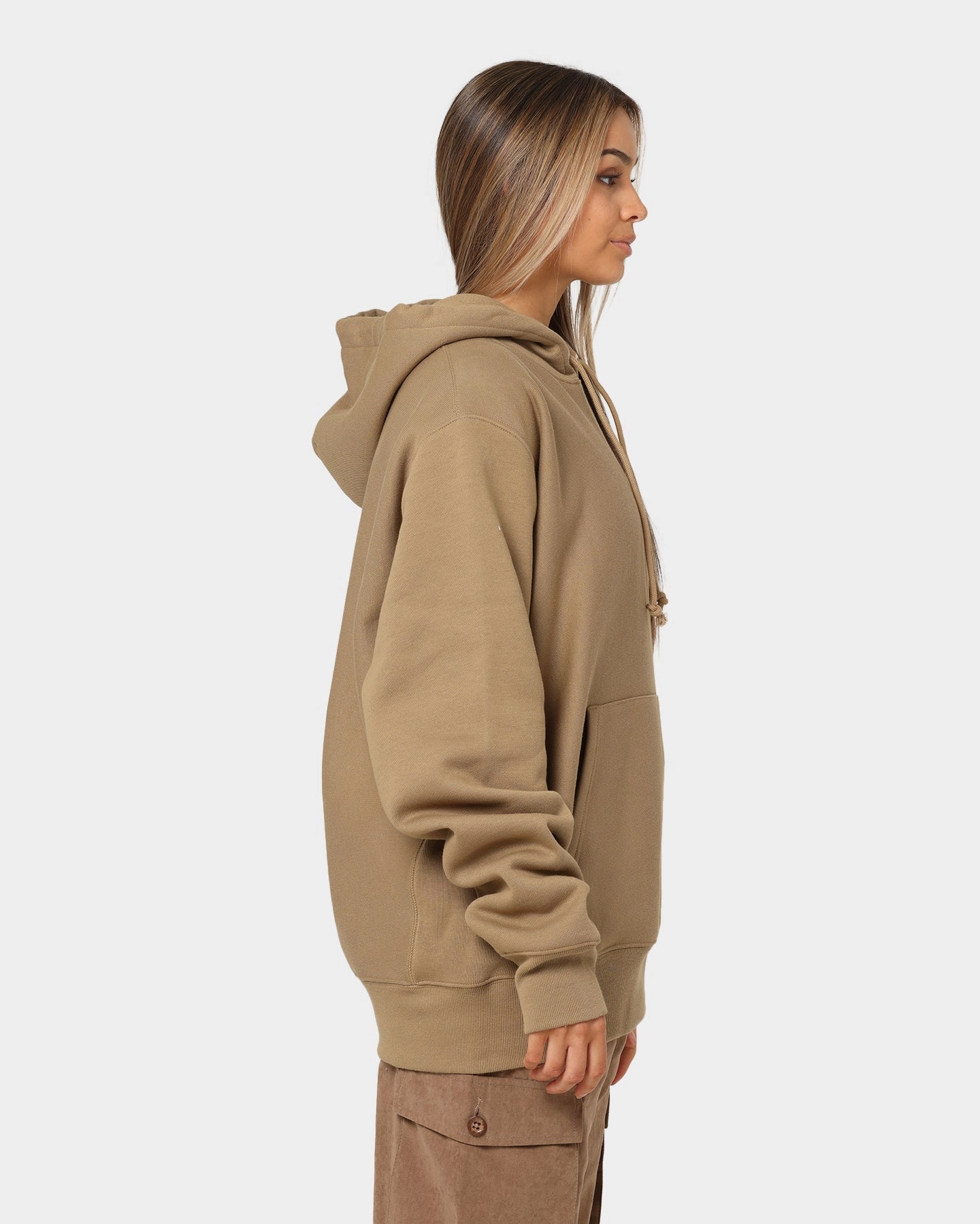 Stand Up Collar Consent Reverse Weave Hoodie Whole Wheat Khaki