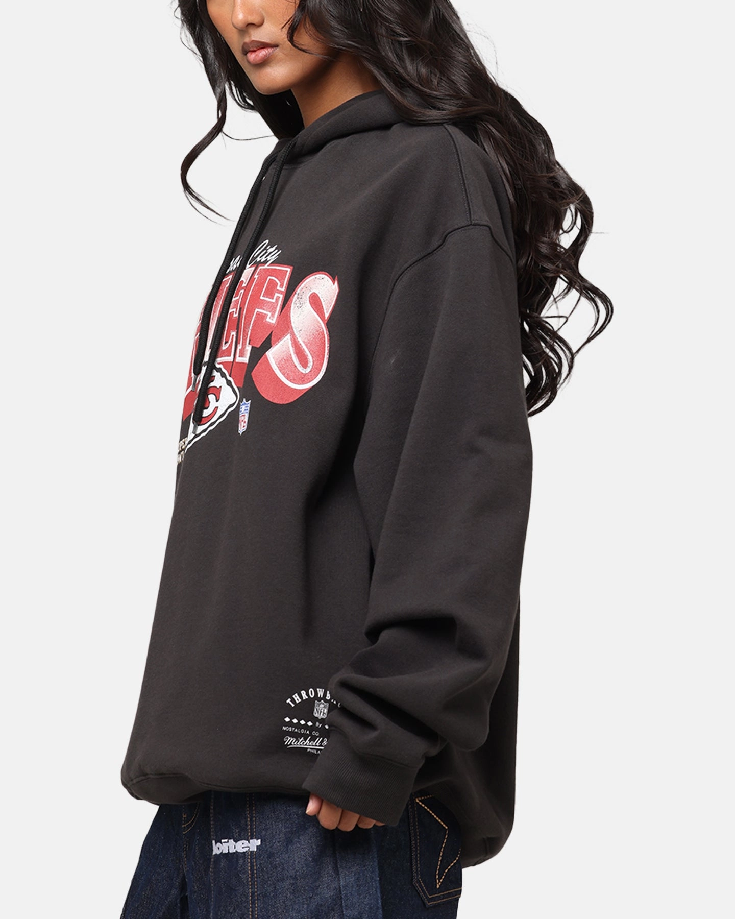 Mitchell & Ness Kansas City Chiefs Arch Hoodie Faded Black Chiffon details elastic waistband