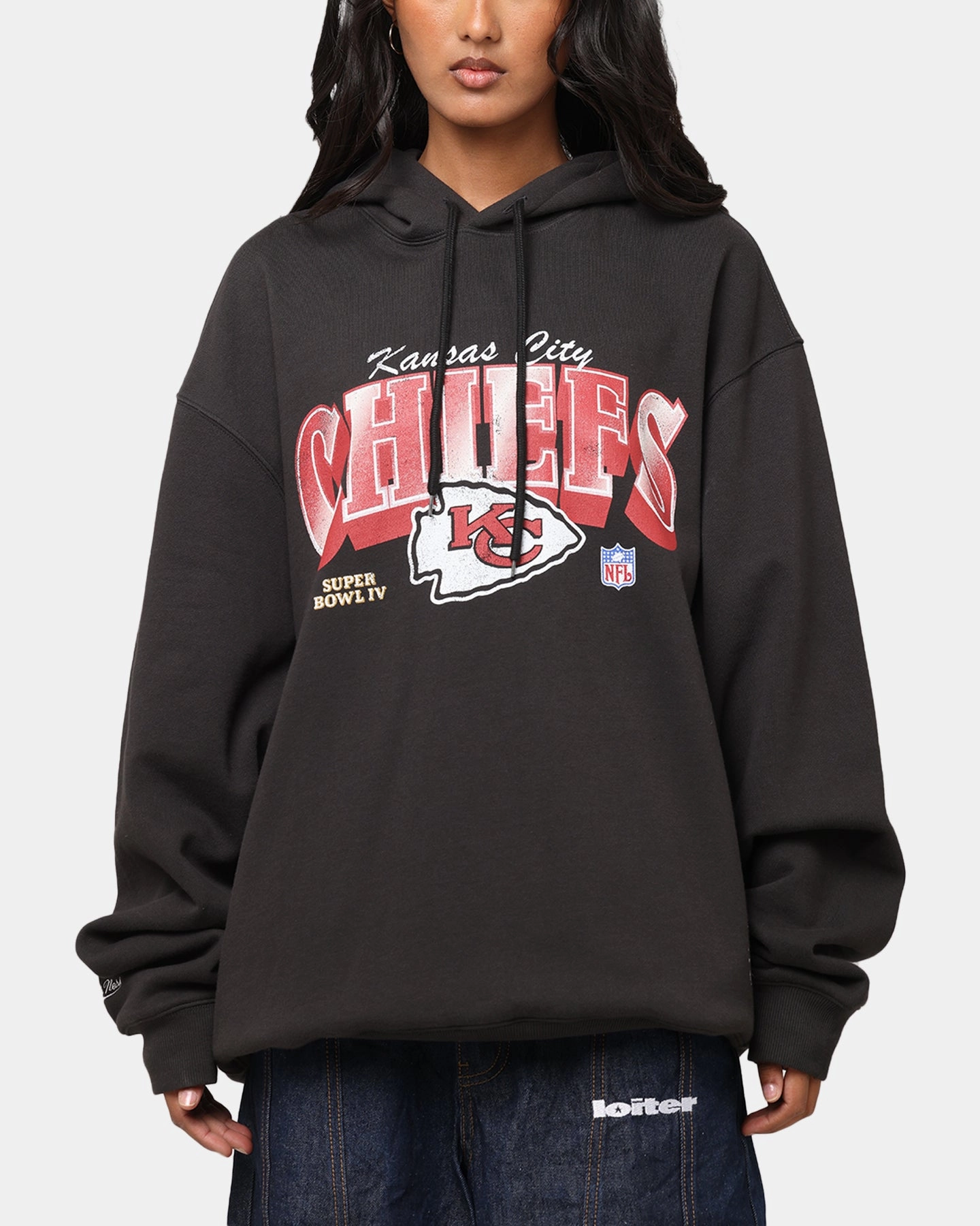 Mitchell & Ness Kansas City Chiefs Arch Hoodie Faded Black Recycled Polyester Blend Goat like