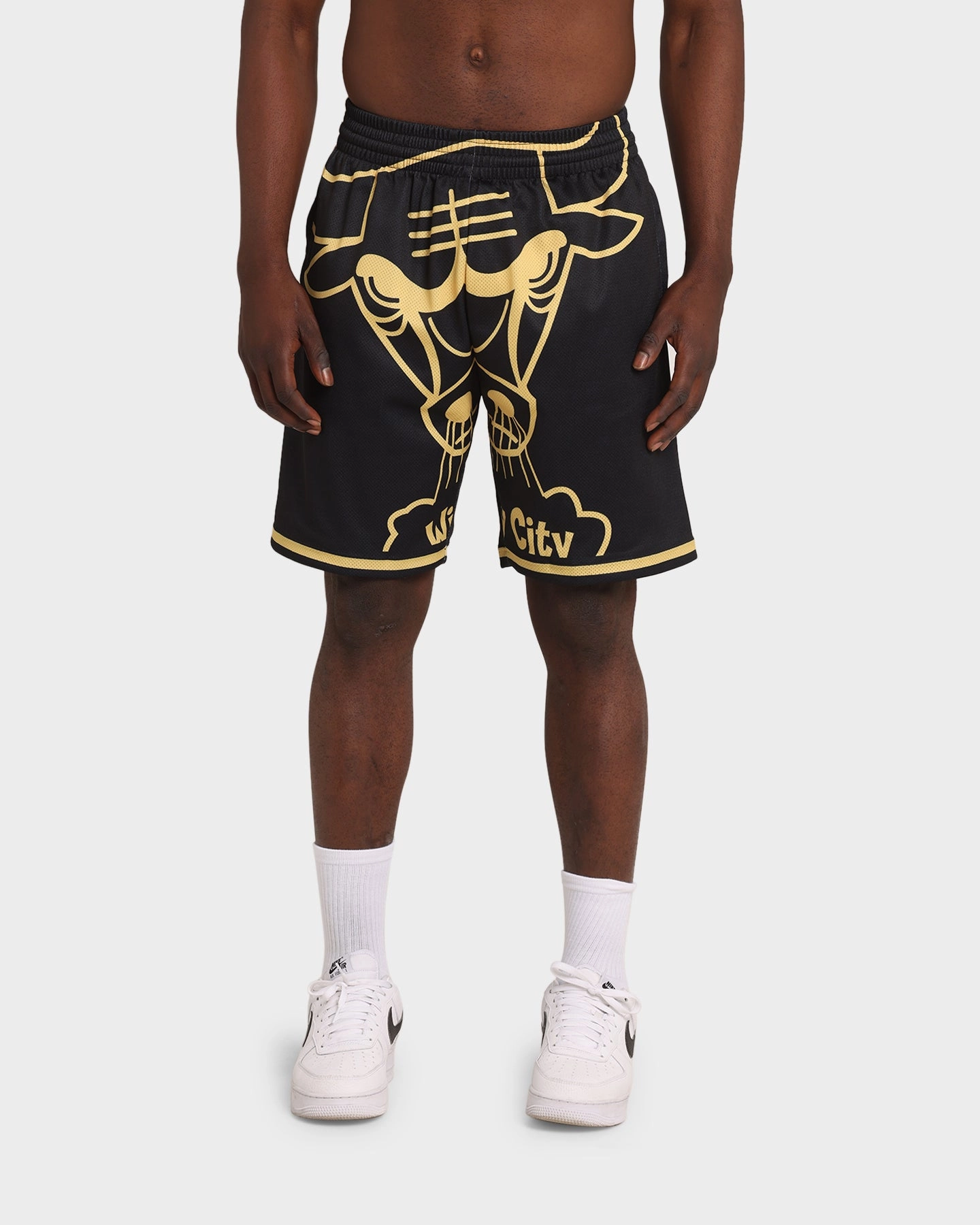Street Style Mitchell & Ness Chicago Bulls Big Face Black Gold Shorts Black/Gold