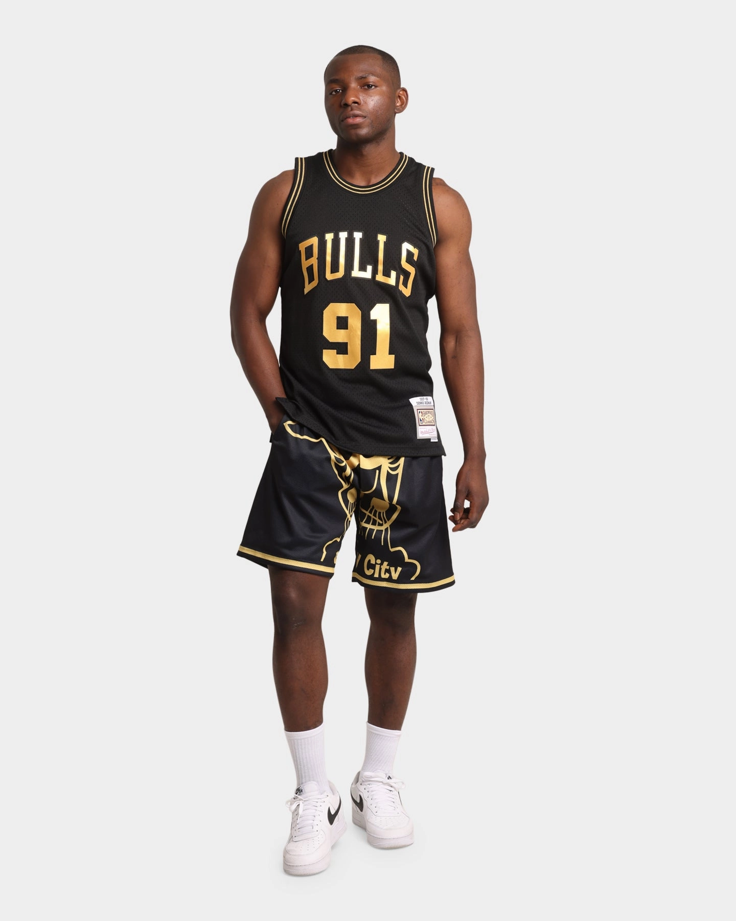 Linen shorts Flexible Movement Cut Mitchell & Ness Chicago Bulls Big Face Black Gold Shorts Black/Gold