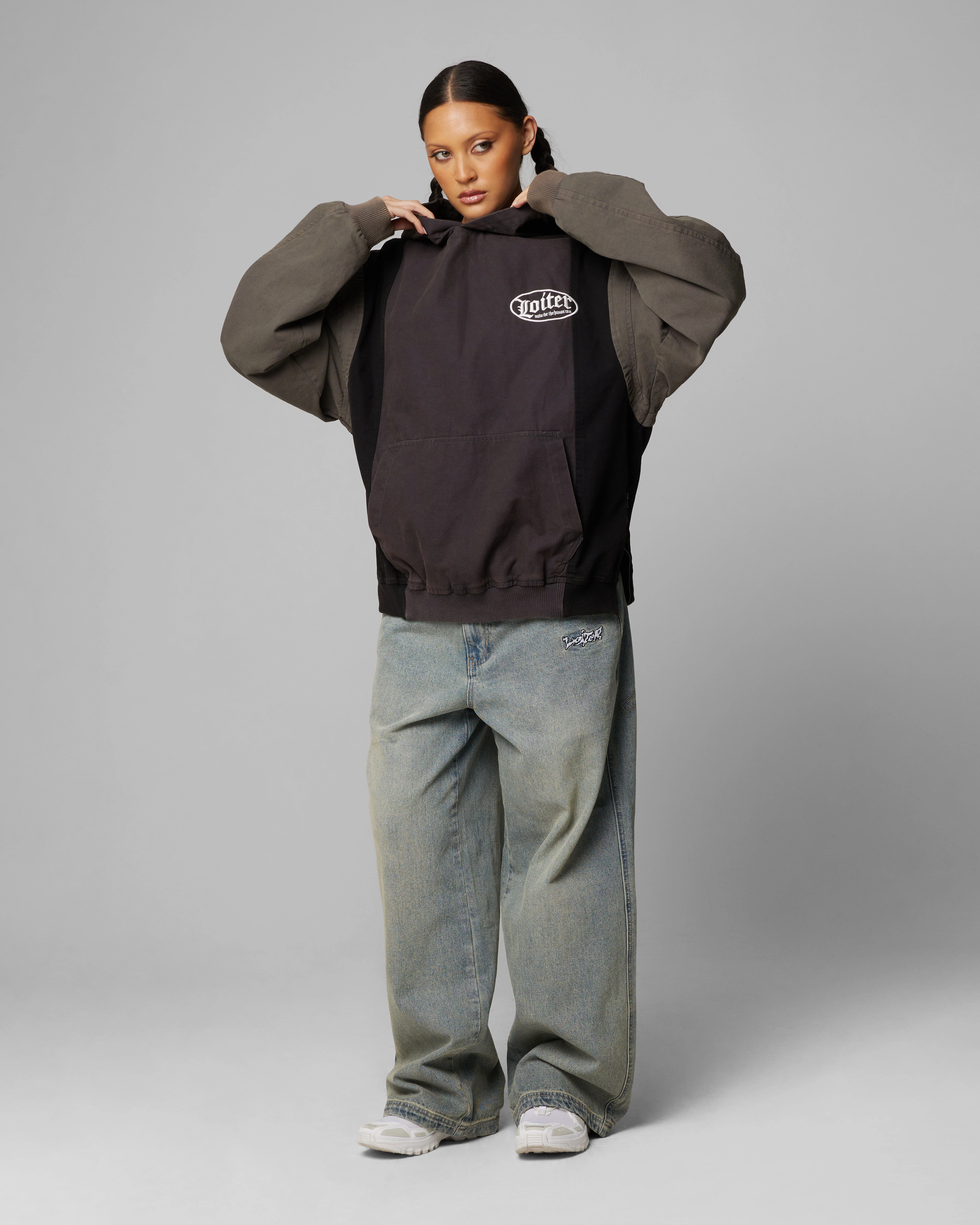 Loiter Splinter Hoodie Black/Charcoal Effortless Comfort Sporty Outfit