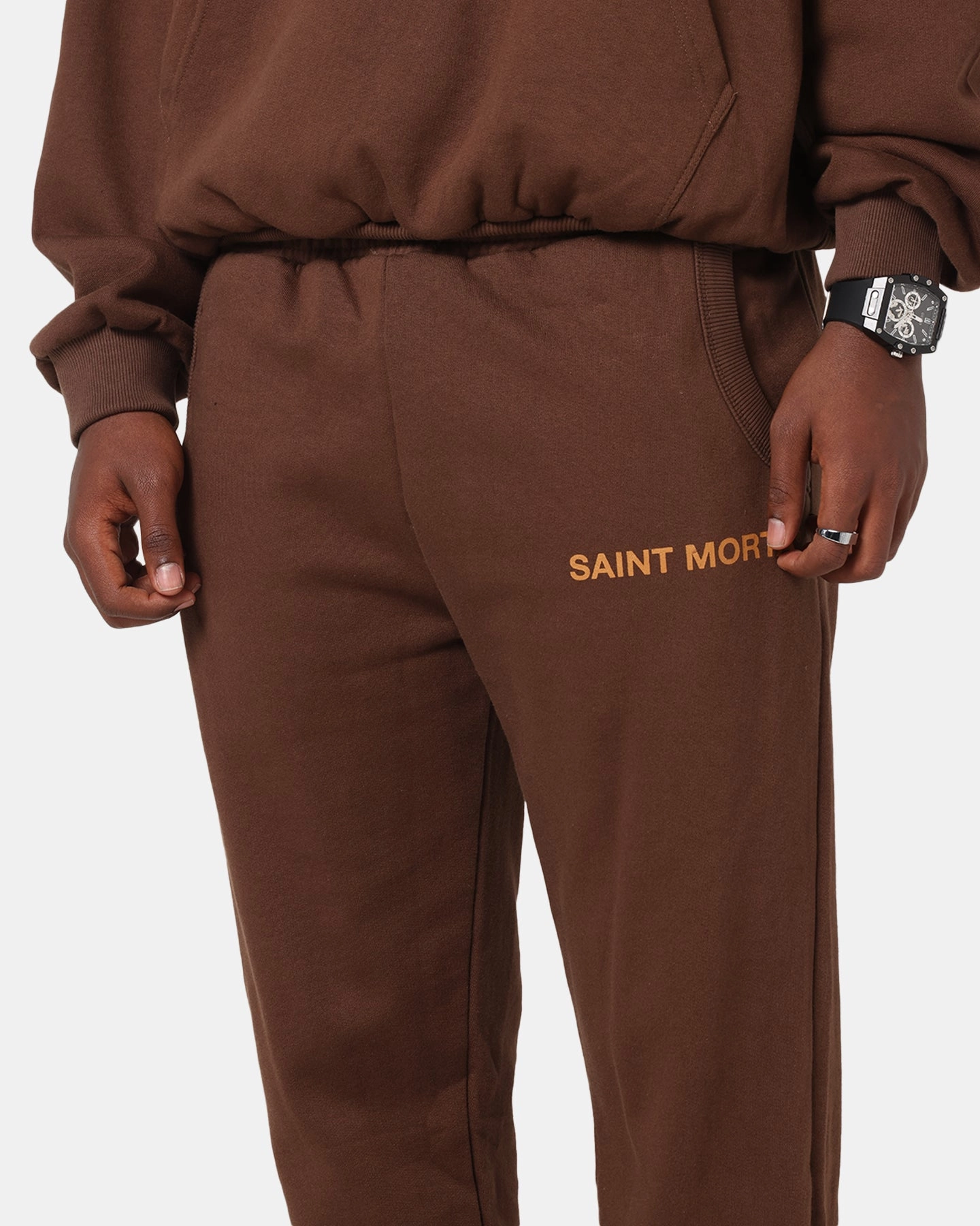 MultiPocketDesign Sweat Wicking Liner Saint Morta Sacred Script Track Pants Brown