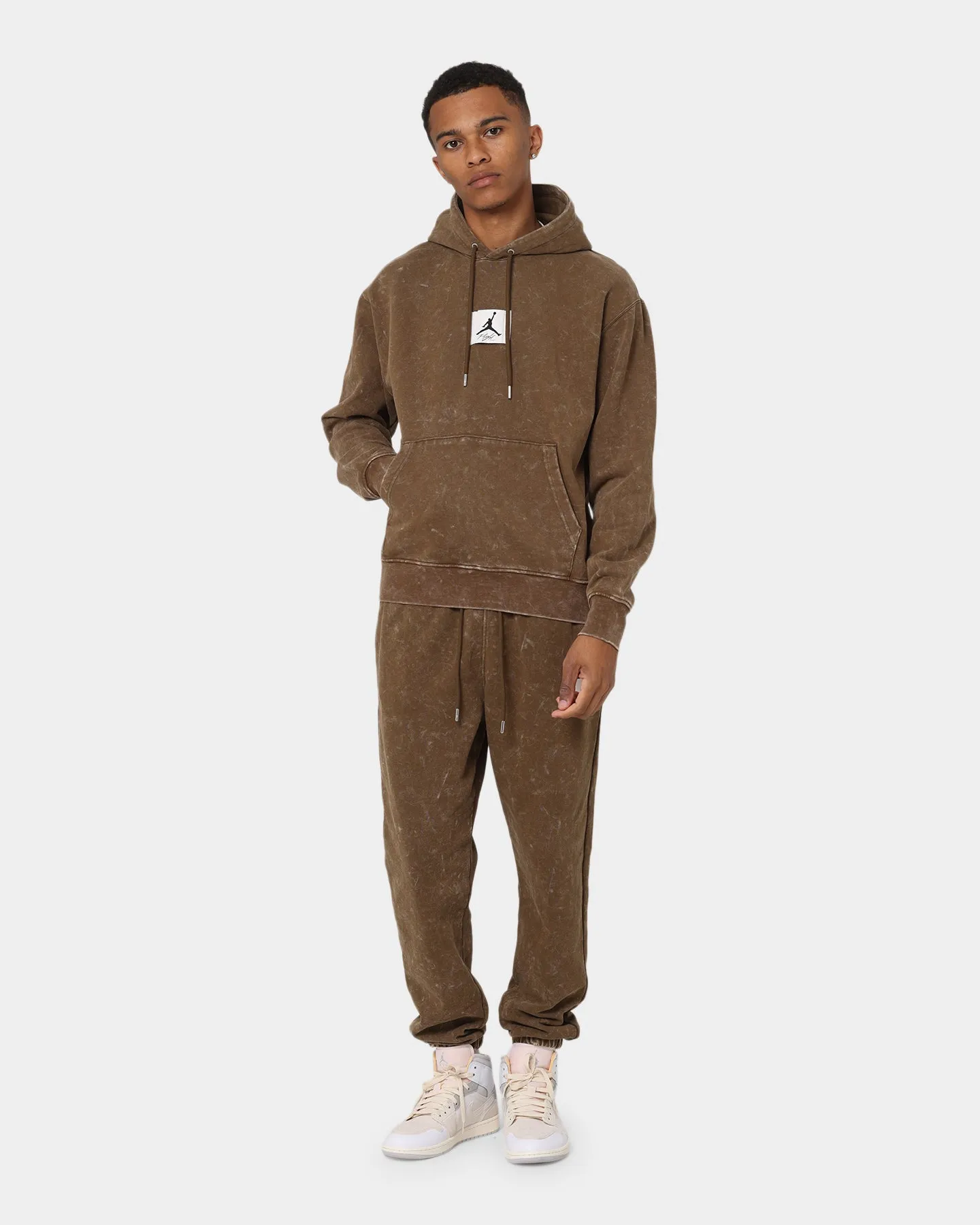 Jordan Essential Statement Washed Fleece Pullover Hoodie Light Olive Unique Piece