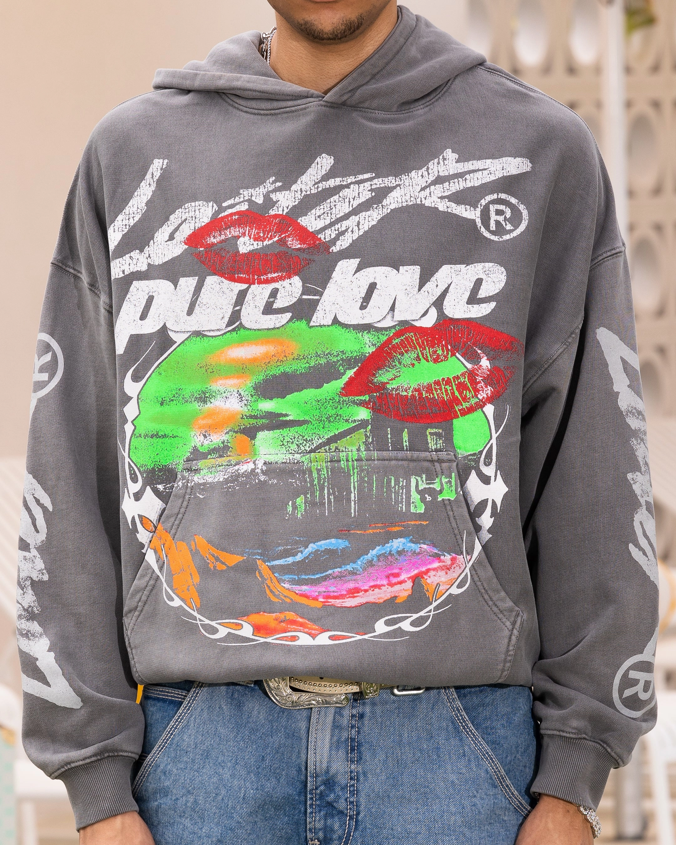 Loiter Pure Love Vintage Hoodie Charcoal Collar Options