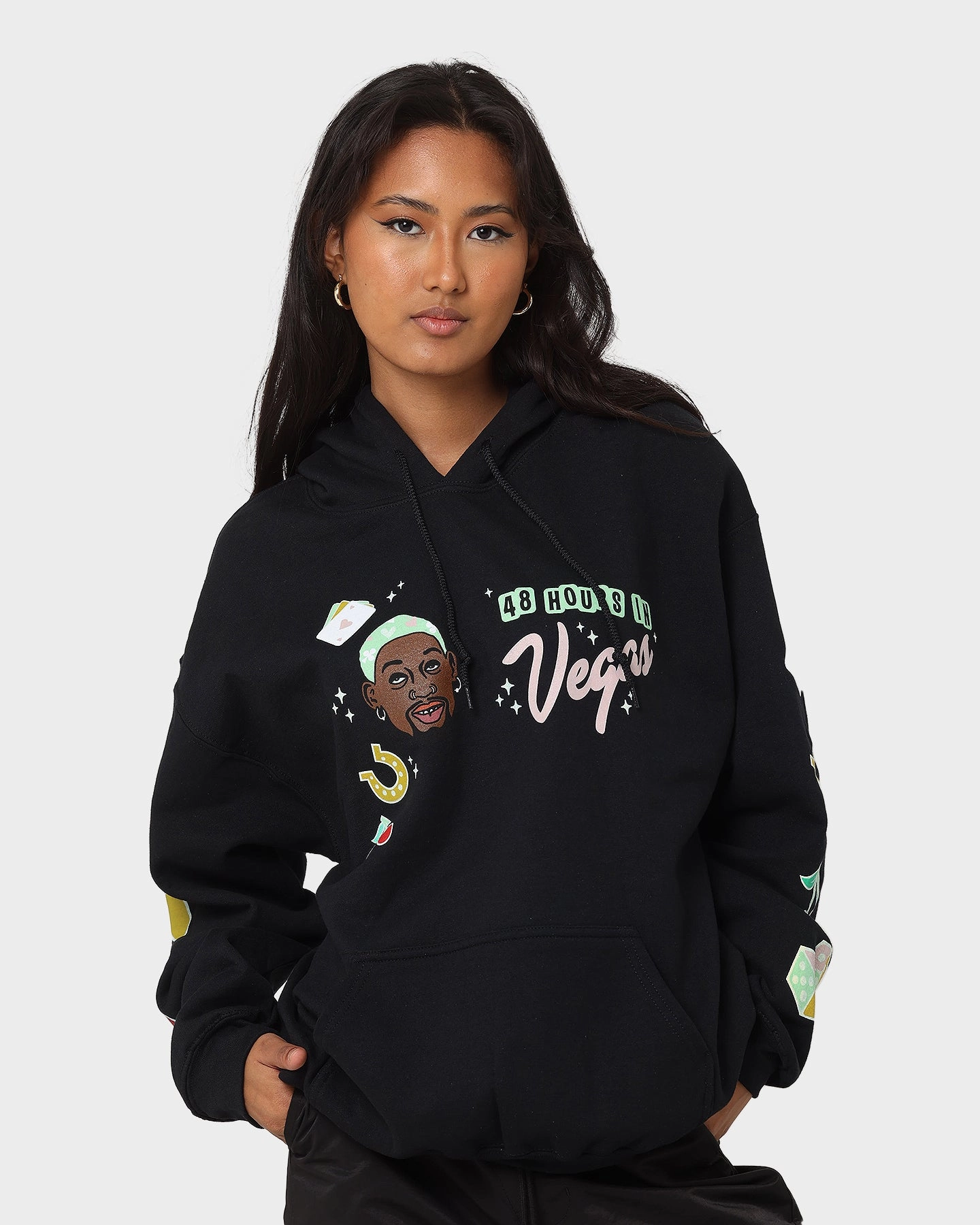 Rodman Brand 48 Hours In Vegas Hoodie Black sports event Non Irritating Collar