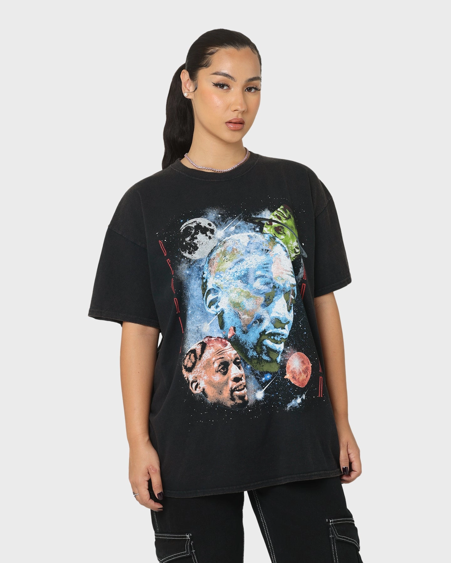 Rodman Brand Astro Head Vintage T-Shirt Black Wash Trendy Layering