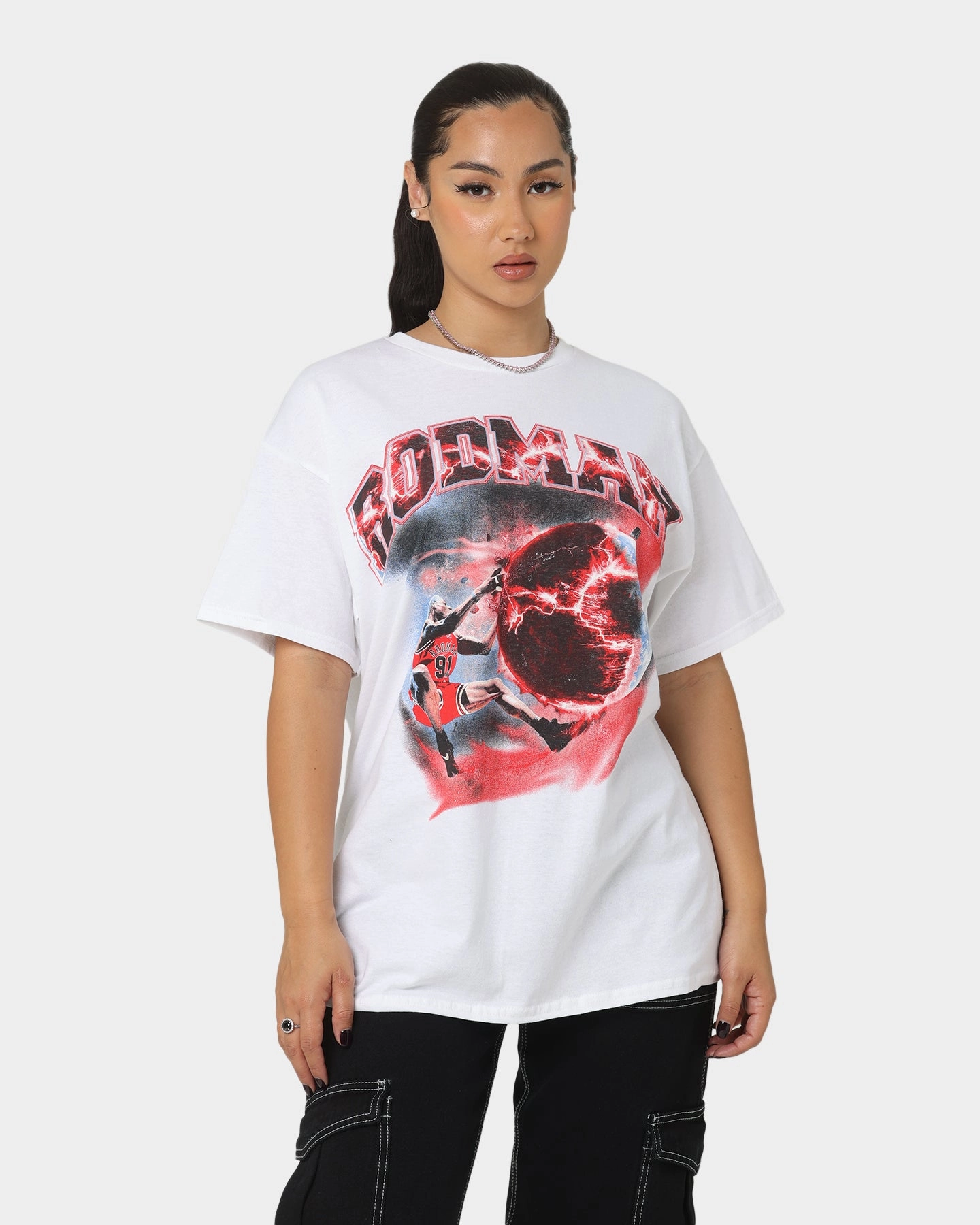 Rodman Brand Planet Dunk T-Shirt White Striped Pattern