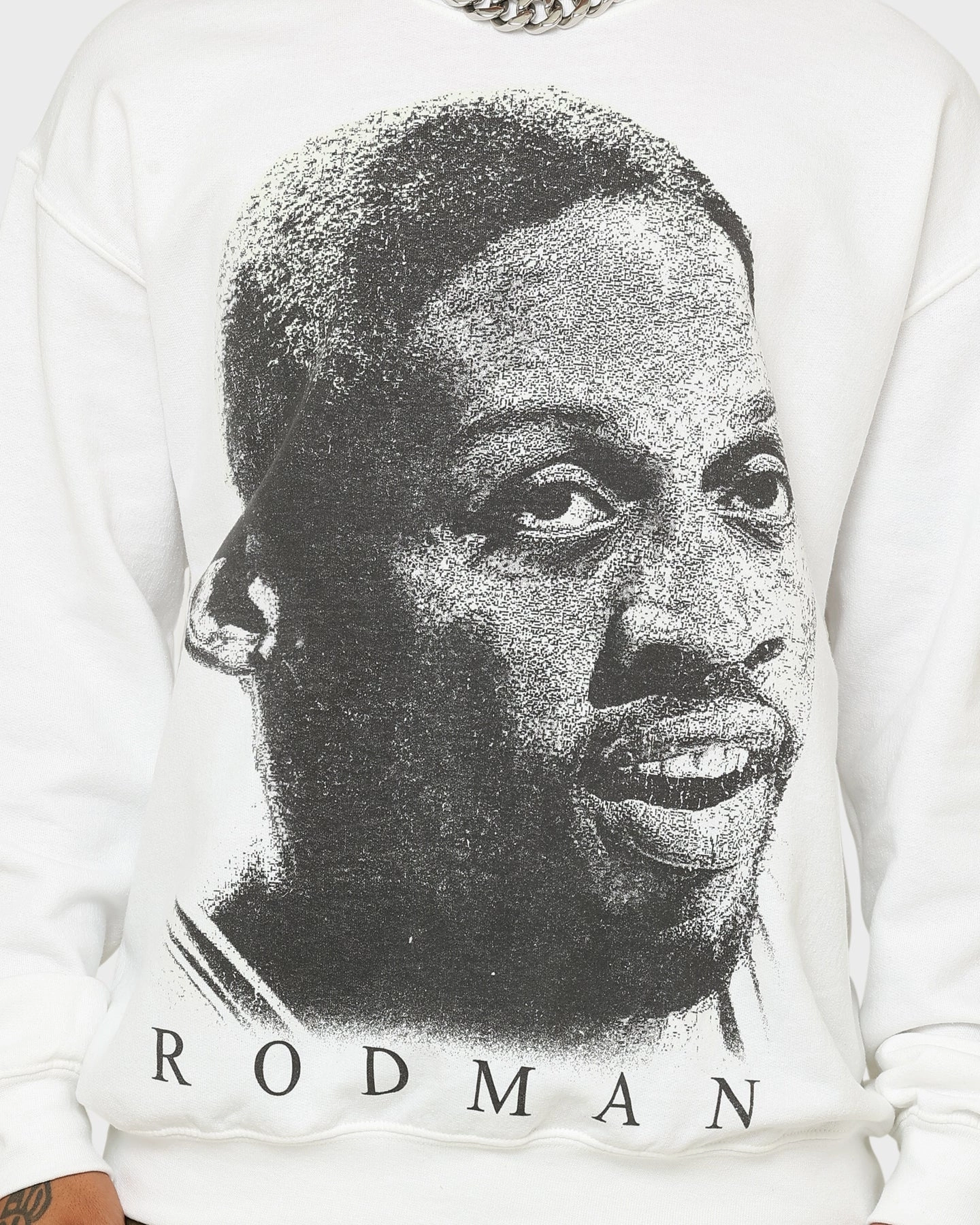 Cold Weather Comfy Style Rodman Brand Rodman Face UV Crewneck White